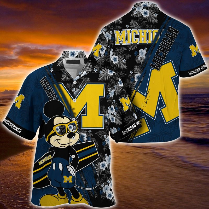 Michigan Wolverines NCAA Summer Hawaiian Shirt Mickey And Floral Pattern