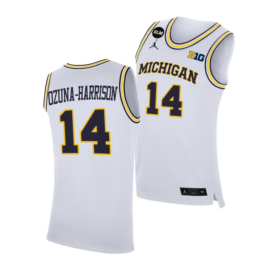 Michigan Wolverines Rico Ozuna-Harrison 2021 Big Ten regular season champions White BLM Jersey March Madness