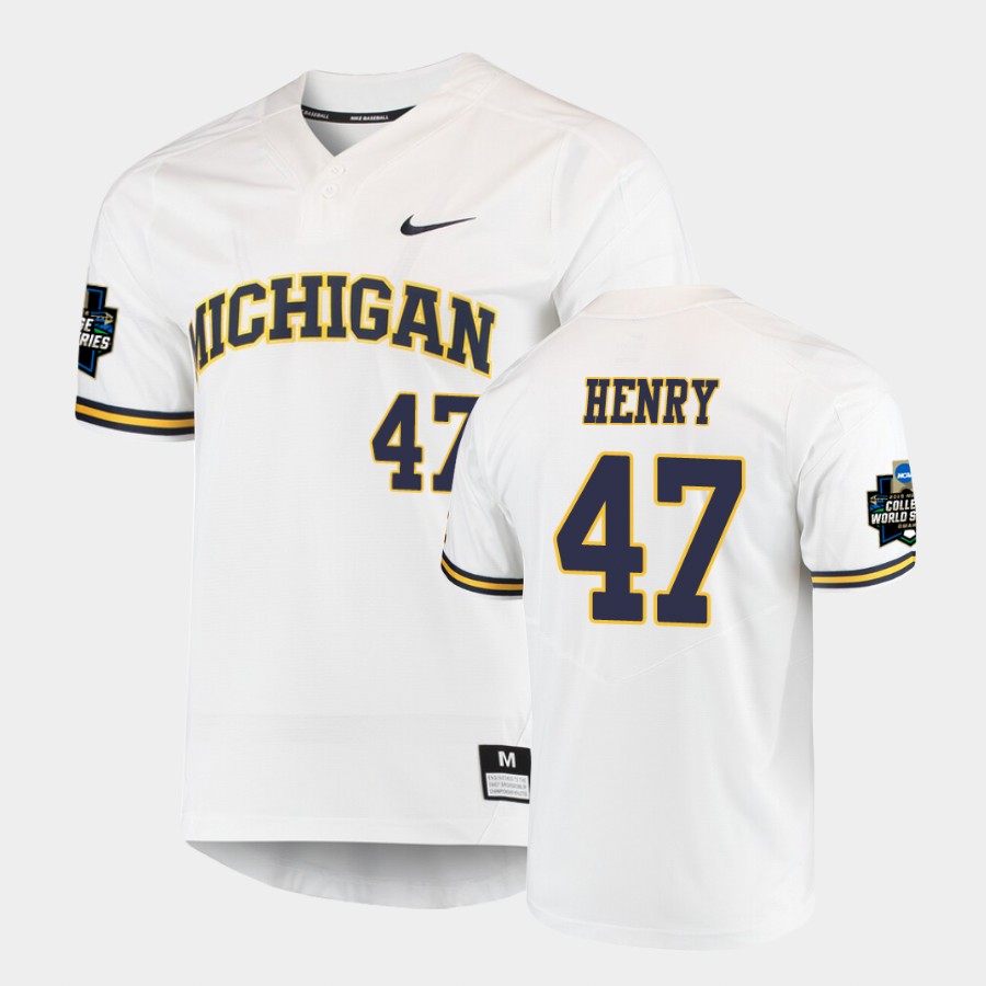 Michigan Wolverines Tommy Henry White 2019 NCAA College World Series Jersey