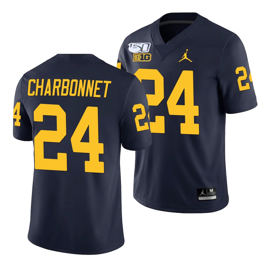 Michigan Wolverines Zach Charbonnet Navy College Men's Alumni Player Game Jersey