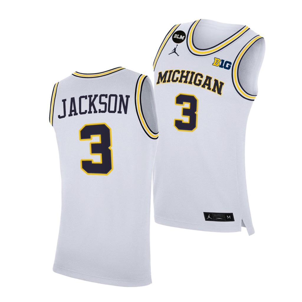 Michigan Wolverines Zeb Jackson 2021 Big Ten regular season champions White BLM Jersey March Madness
