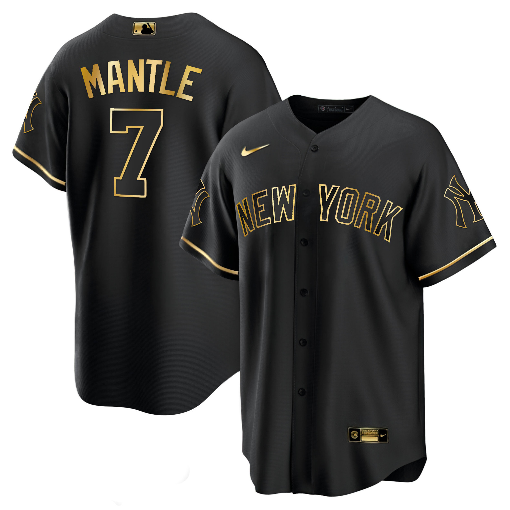 Mickey Mantle Men's New York Yankees White Gold & Black Gold Cool Black Jersey - All Stitched
