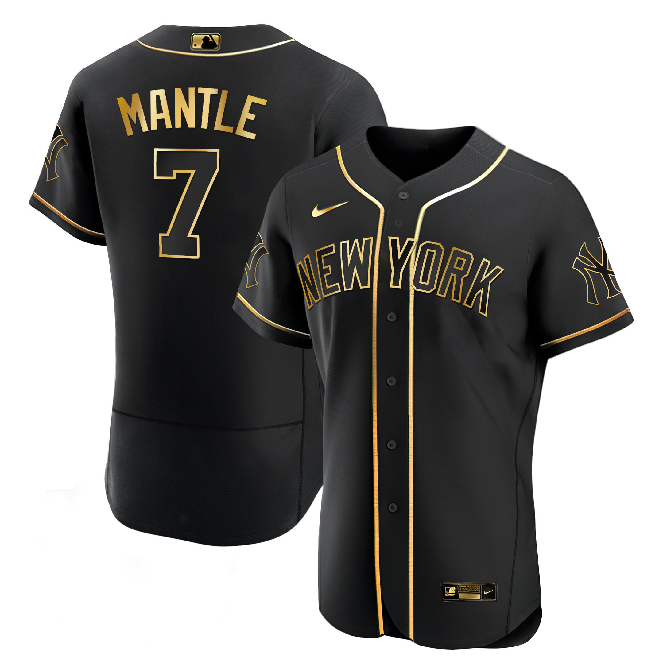 Mickey Mantle Men's New York Yankees White Gold & Black Gold Flex Black Jersey - All Stitched