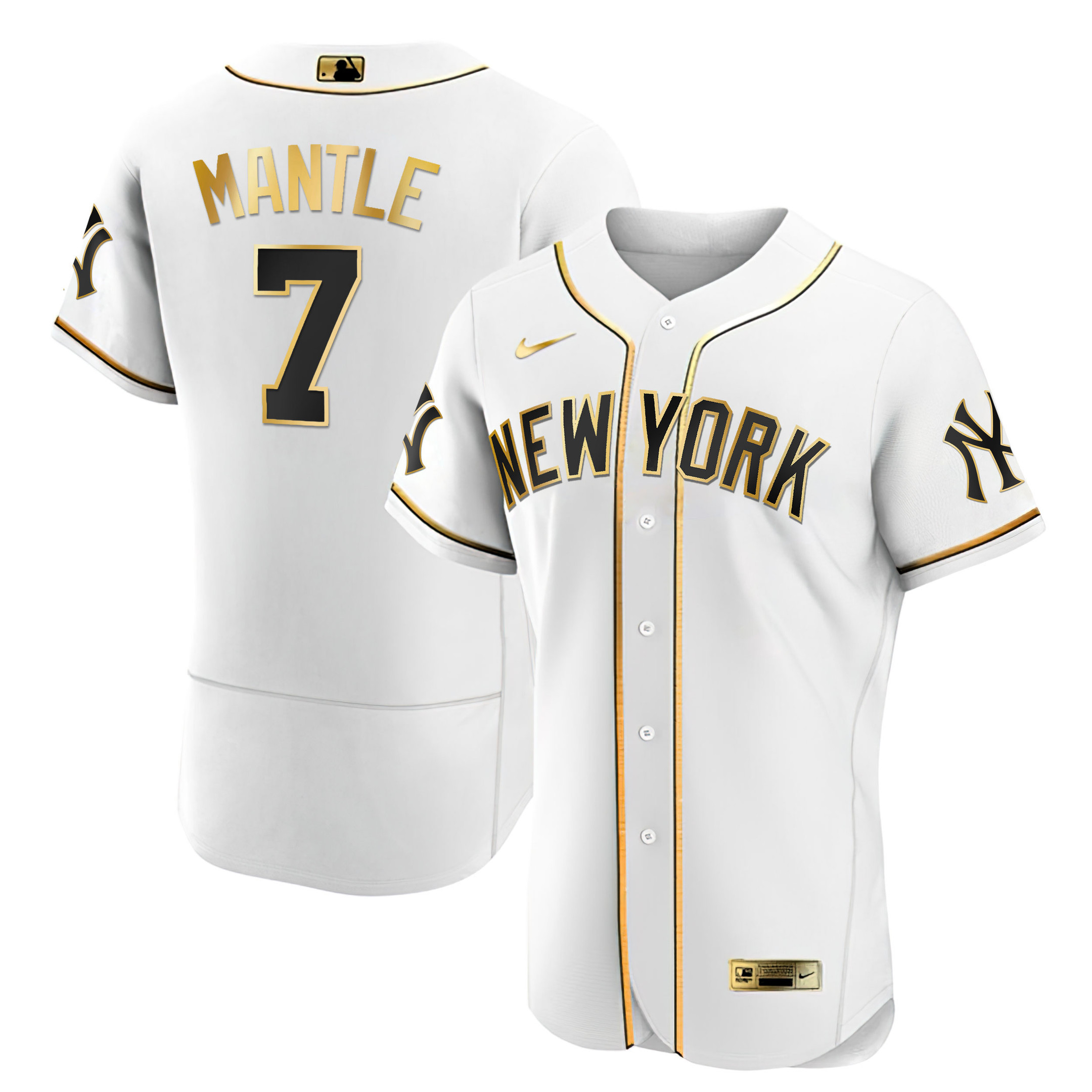 Mickey Mantle Men's New York Yankees White Gold & Black Gold Flex White Jersey - All Stitched