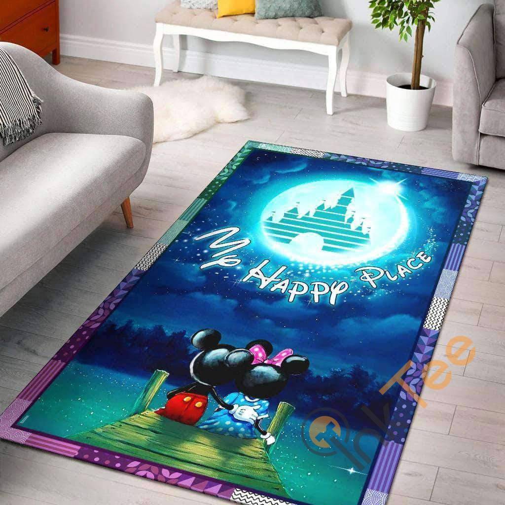 Mickey Minnie Mouse Disney Happy Place Living Room Gift For Lover Rectangle Rug
