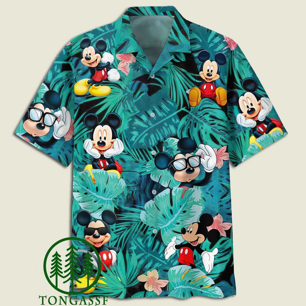 Mickey Mouse Flowers And Leaves Adult Hawaiian Shirt
