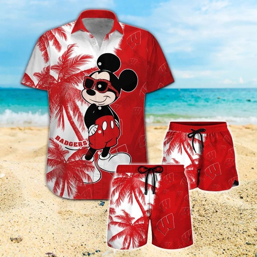 Mickey Mouse Wisconsin Badgers hawaiin shirt vs beach