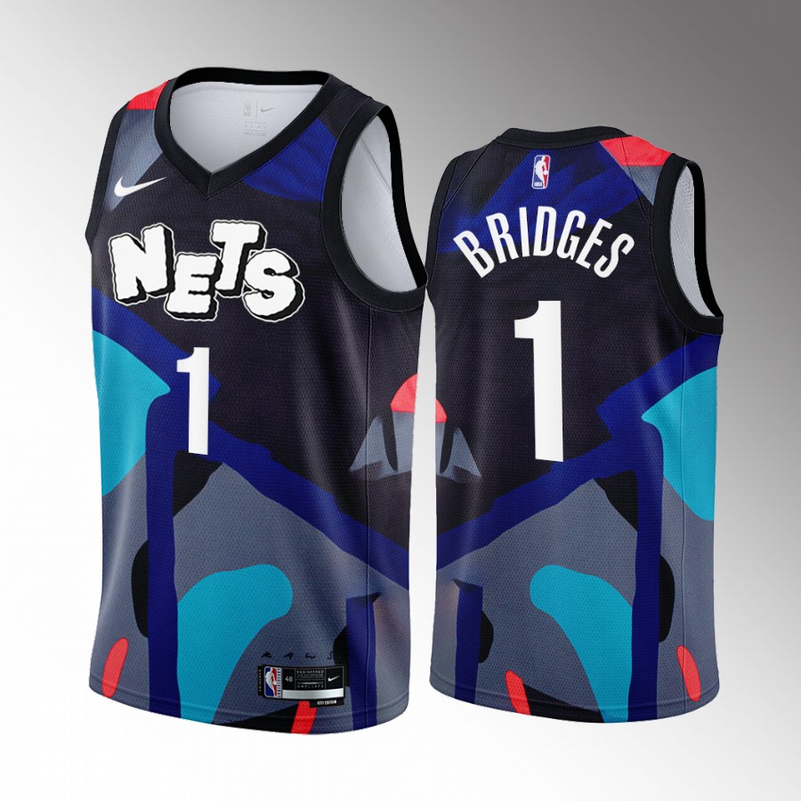 Mikal Bridges 2023-24 Brooklyn Nets Black #1 City Edition Jersey KAWS