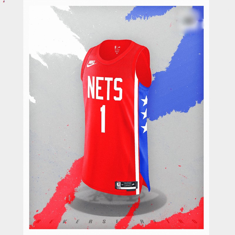 Mikal Bridges Brooklyn Nets Red #1 Jersey NBA Reverse Retro