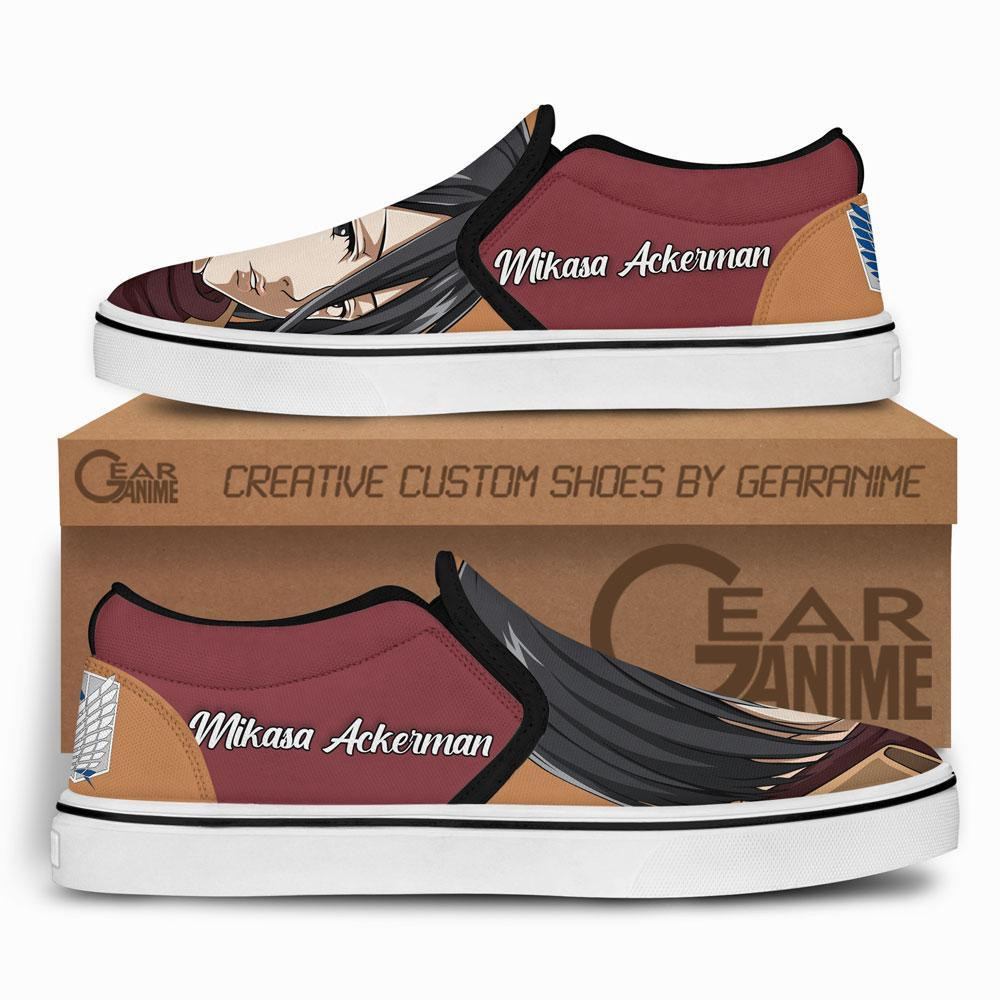 Mikasa Ackerman Slip-On Shoes Canvas Custom Anime Attack On Tian Shoes