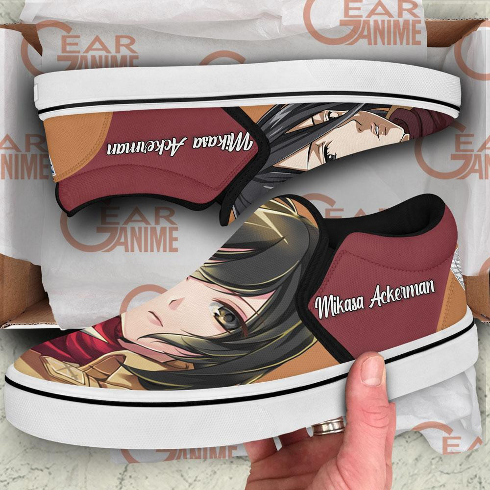 Mikasa Ackerman Slip-On Shoes Canvas Custom Anime Attack On Tian Shoes