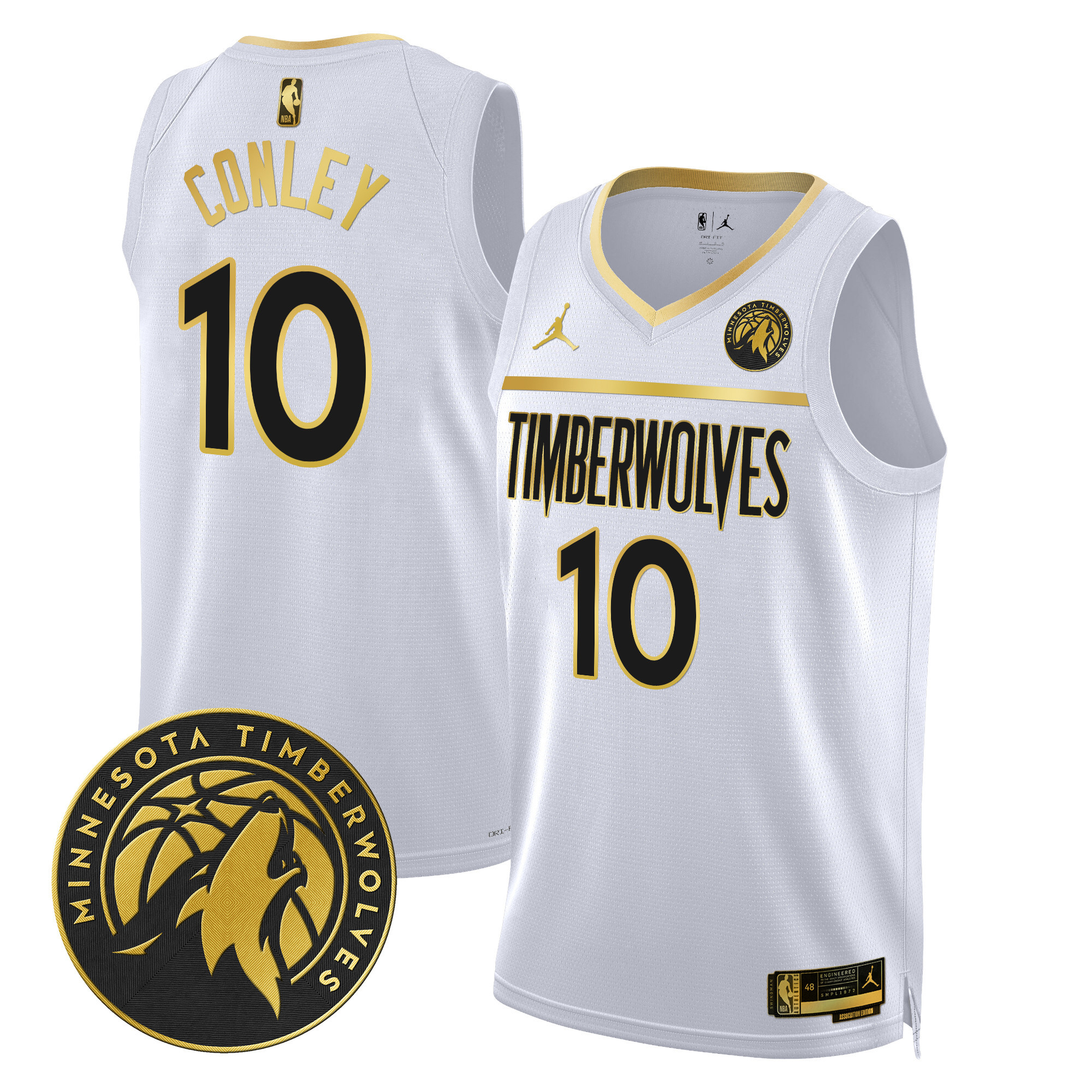 Mike Conley Men's Minnesota Timberwolves Swingman V2 White Gold Jersey - All Stitched