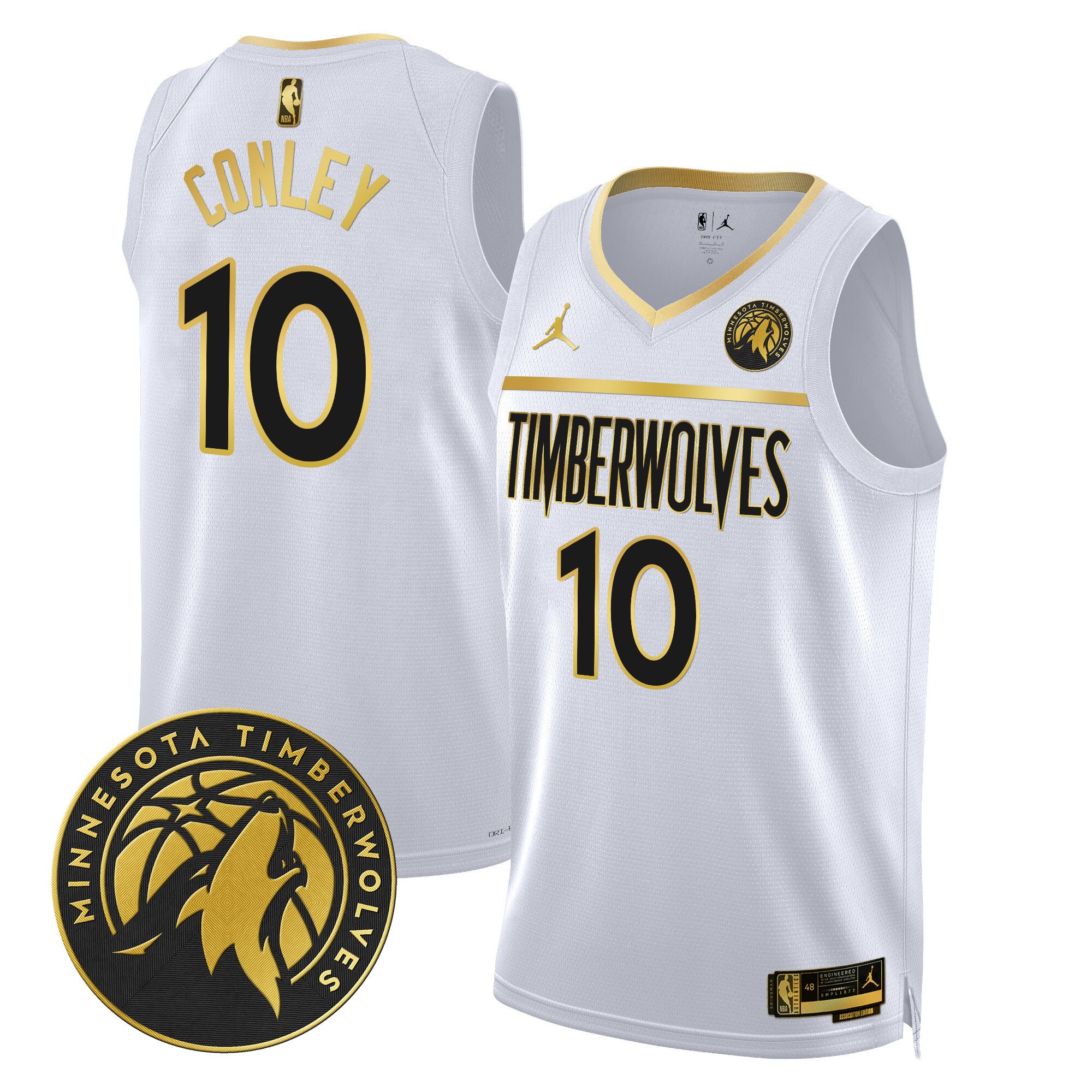 Mike Conley Men's Minnesota Timberwolves Swingman V2 White Gold Jersey - All Stitched