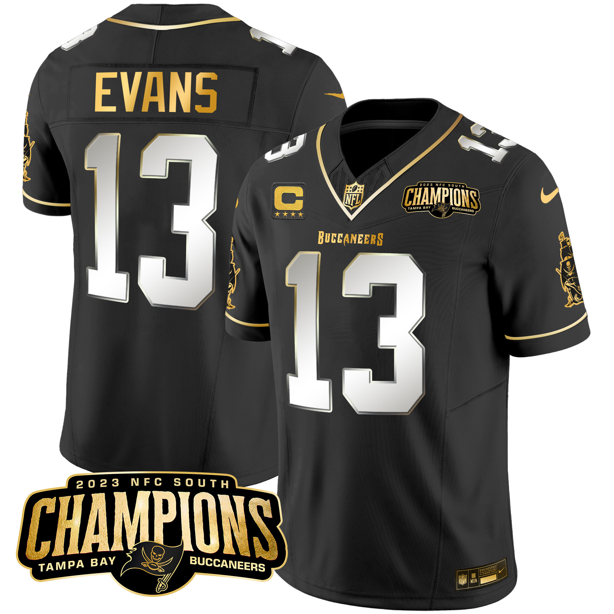 Mike Evans Men's Tampa Bay Buccaneers 2023 NFC South Champions Patch Gold Vapor Black Limited Jersey - All Stitched 
