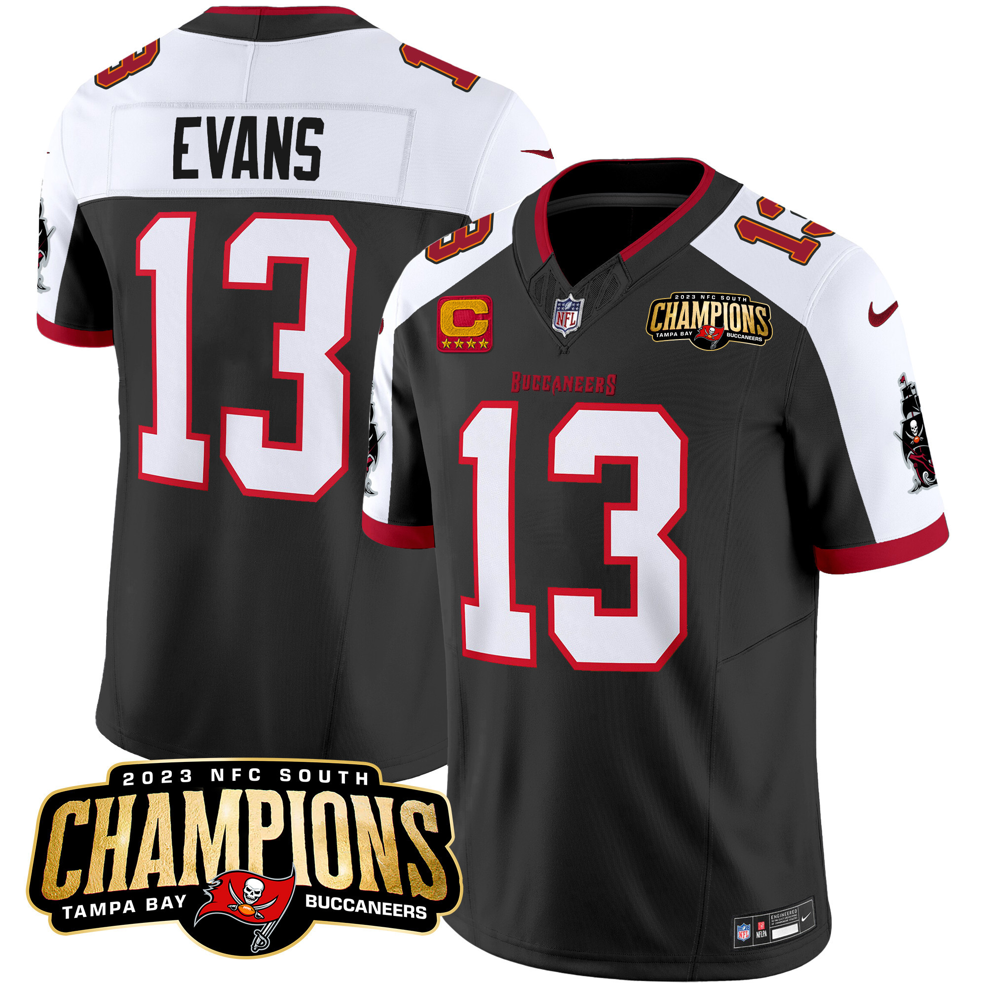 Mike Evans Men's Tampa Bay Buccaneers 2023 NFC South Champions Patch Vapor Black Alternate Jersey - All Stitched 
