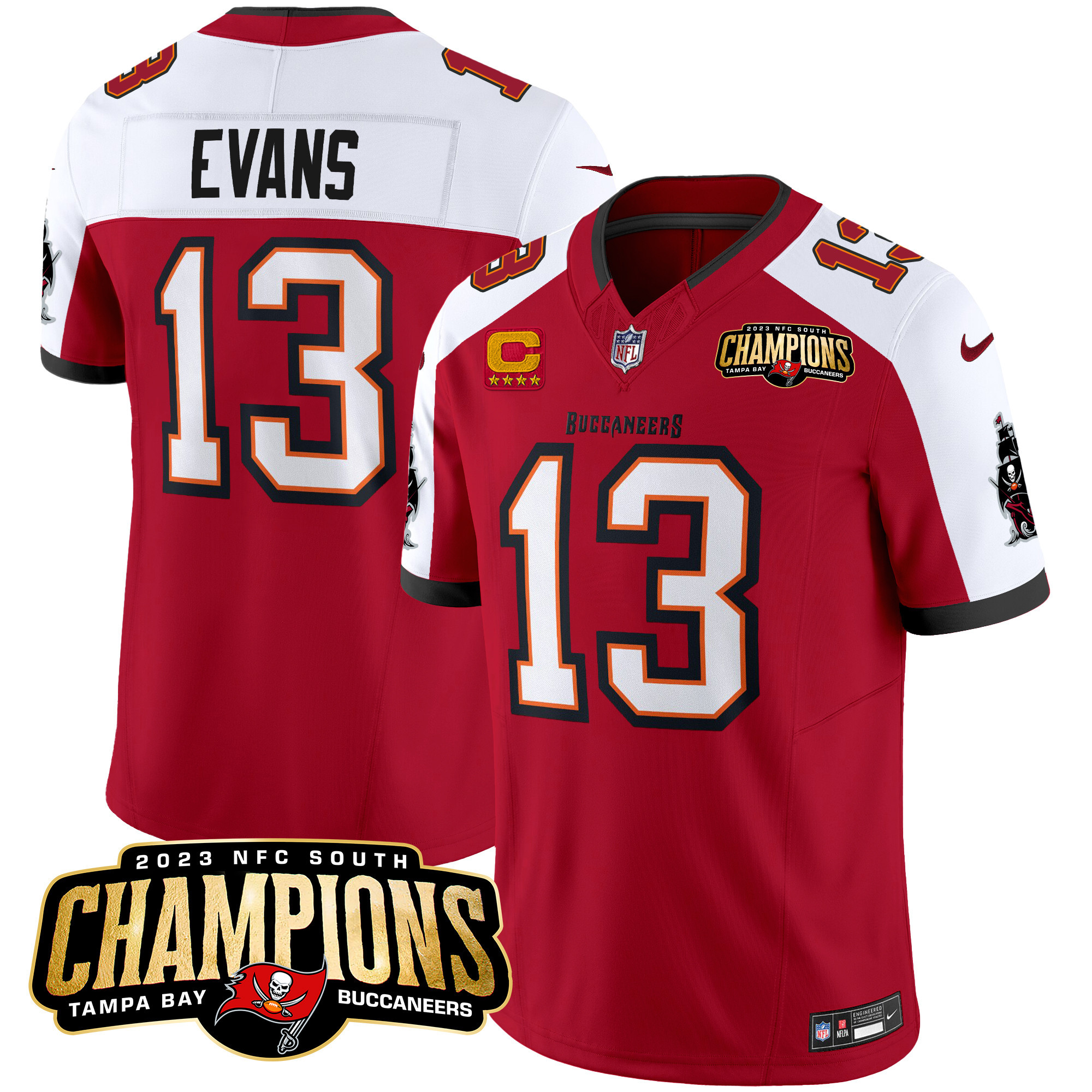 Mike Evans Men's Tampa Bay Buccaneers 2023 NFC South Champions Patch Vapor Red Alternate Jersey - All Stitched 