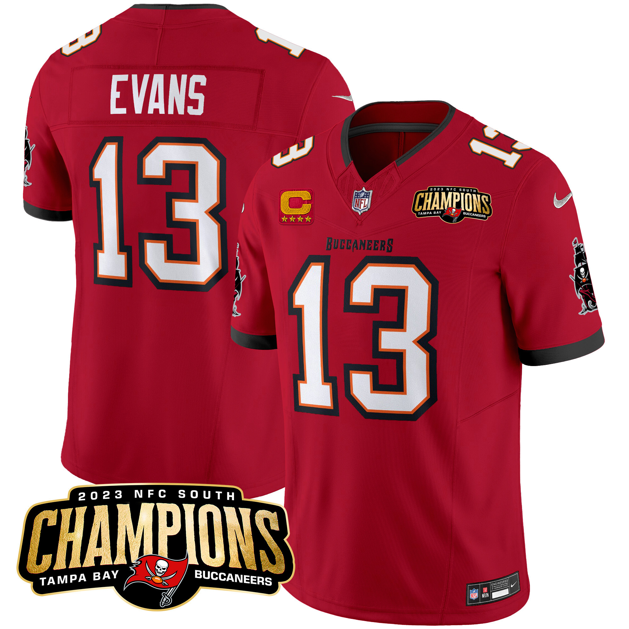 Mike Evans Men's Tampa Bay Buccaneers 2023 NFC South Champions Patch Vapor Red Jersey - All Stitched 