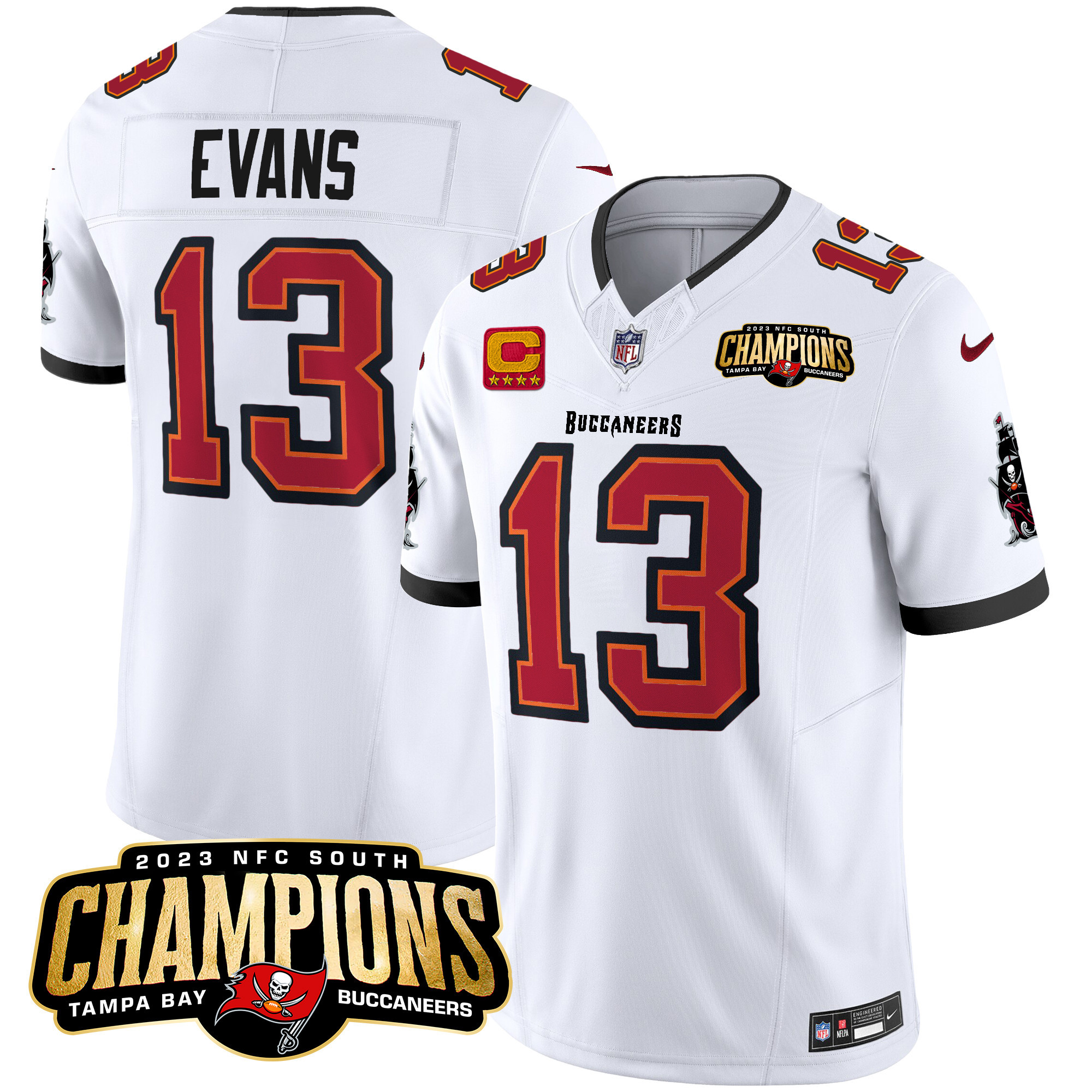 Mike Evans Men's Tampa Bay Buccaneers 2023 NFC South Champions Patch Vapor White Jersey - All Stitched 