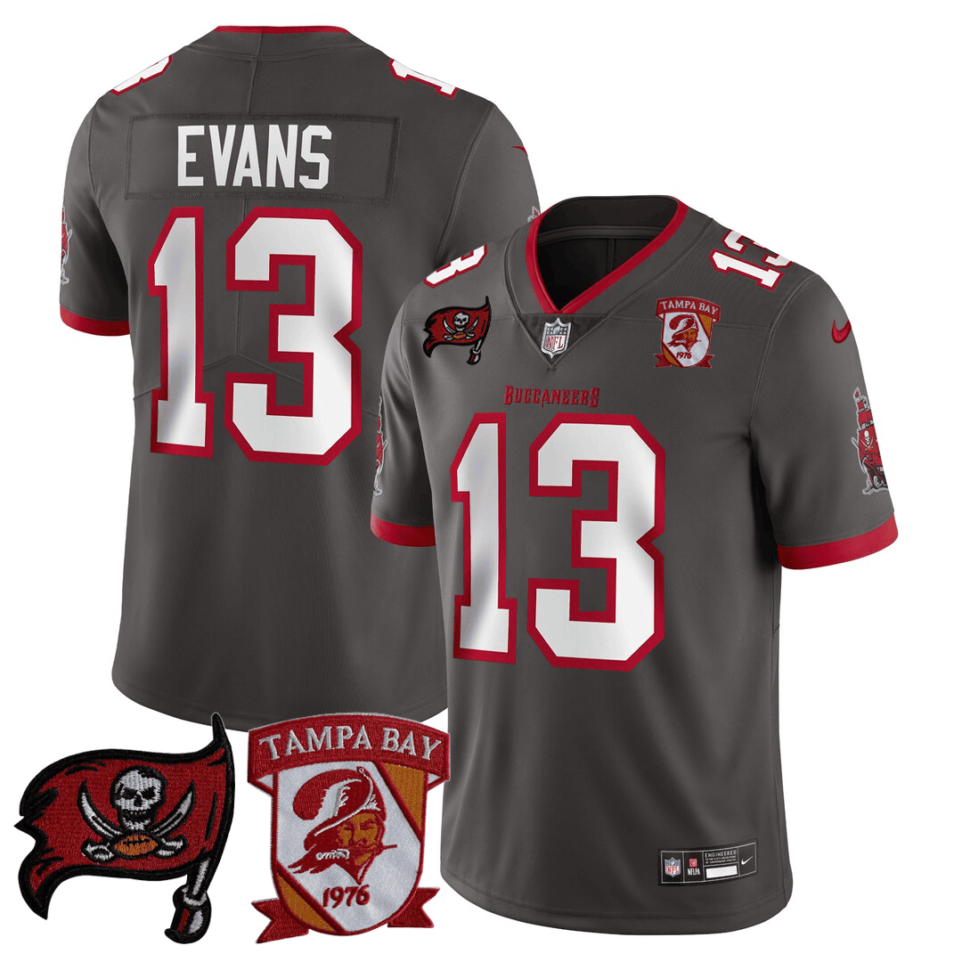 Mike Evans Men's Tampa Bay Buccaneers Logo Patch Pewter Jersey - All Stitched 