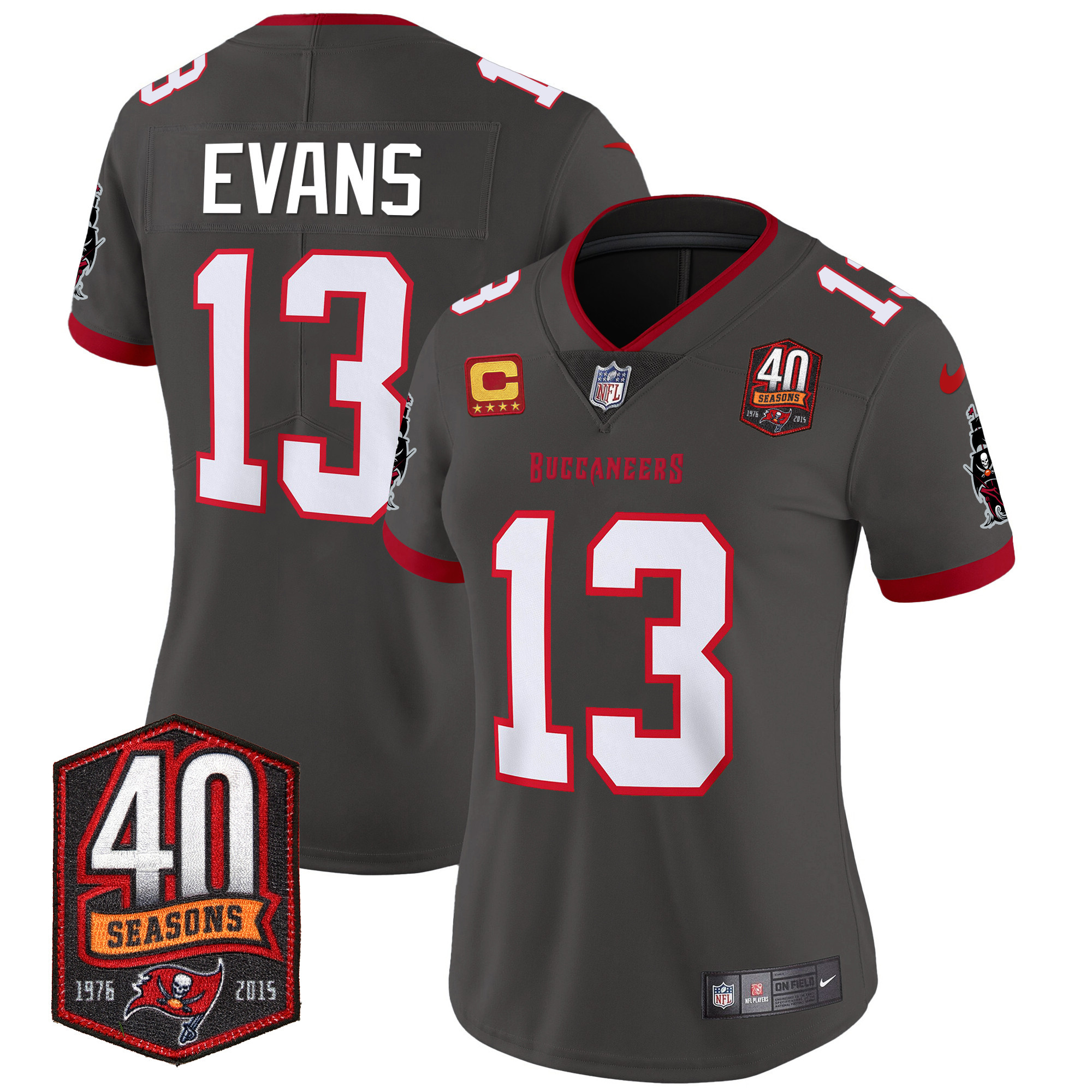 Mike Evans Women's Tampa Bay Buccaneers 40th Season Patch Vapor Limited Pewter Jersey - All Stitched 
