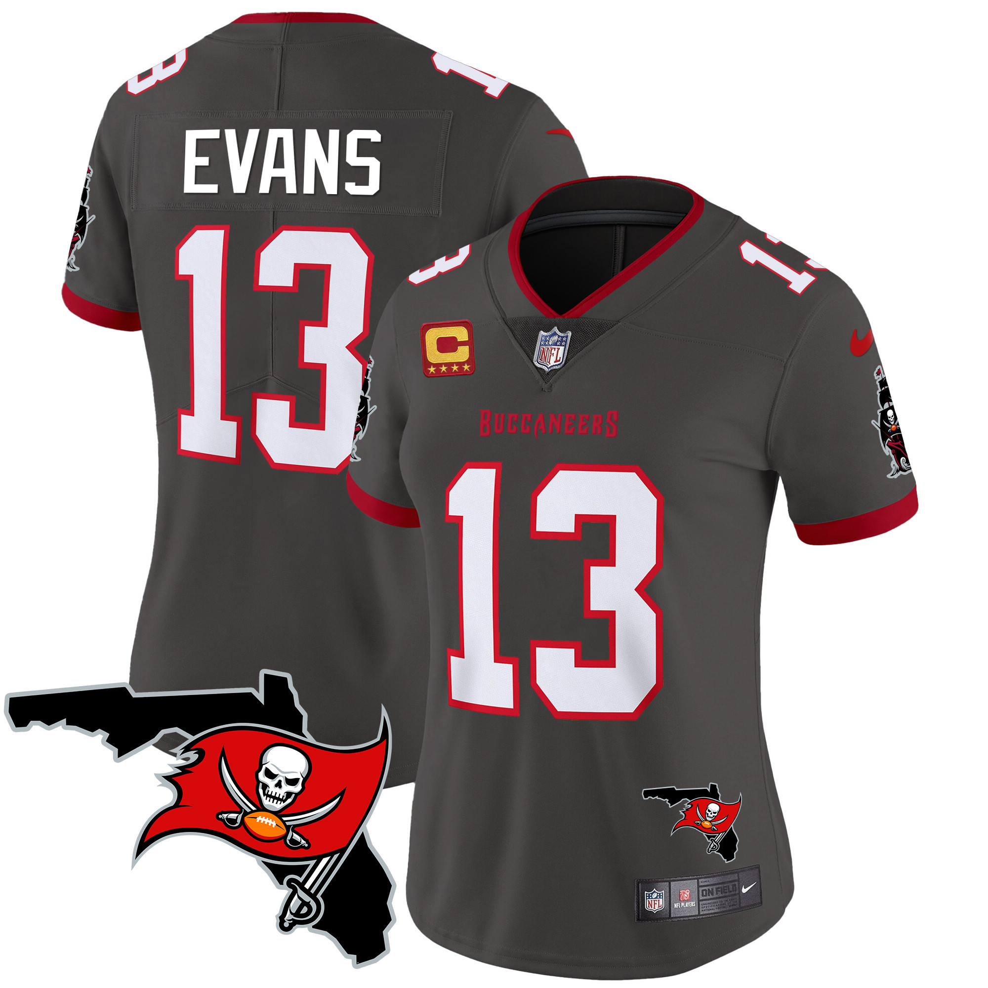 Mike Evans Women's Tampa Bay Buccaneers Florida Patch Vapor Limited Pewter Jersey - All Stitched 