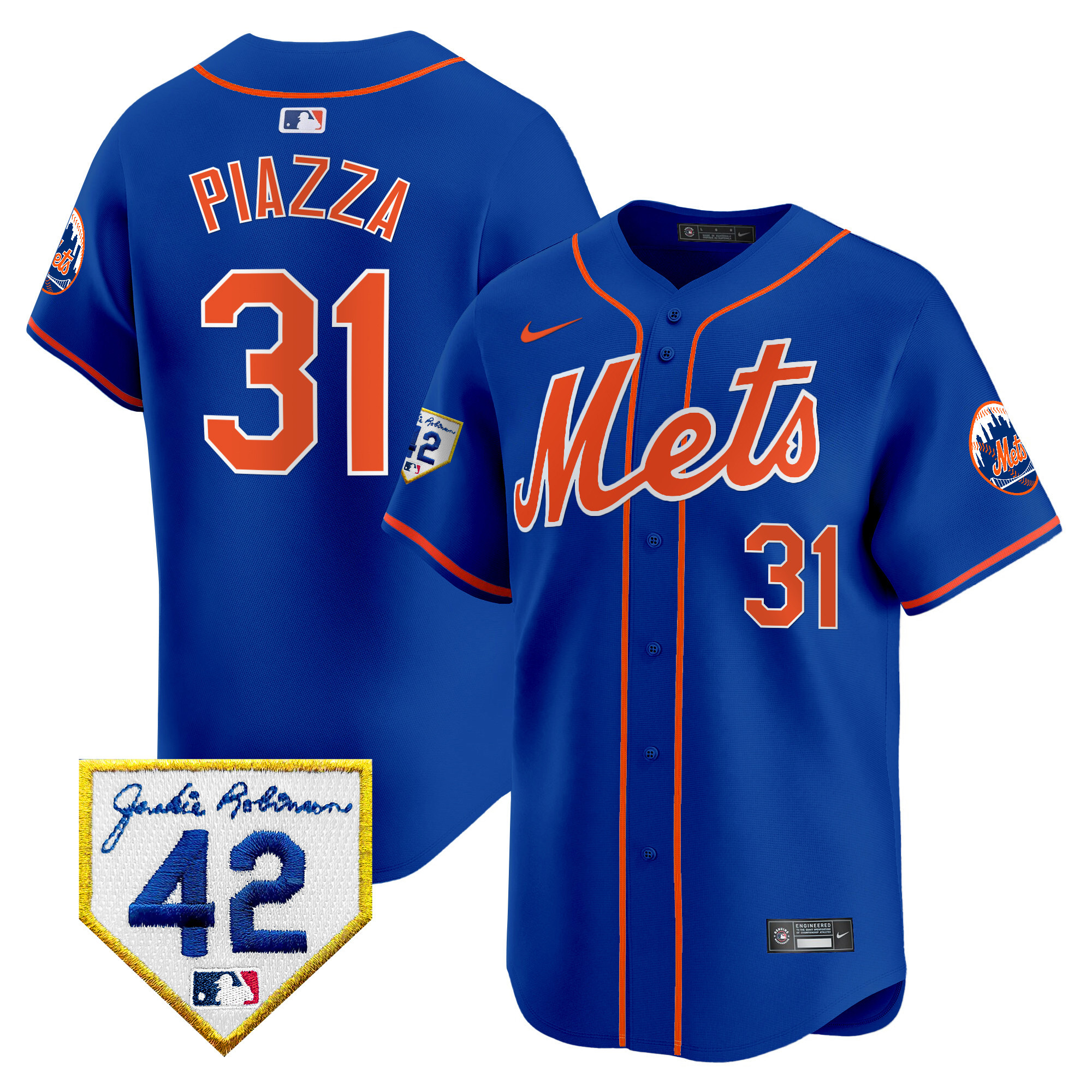 Mike Piazza Men's New York Mets 2024 Jackie Robinson Patch Vapor Premier Limited Royal Jersey - All Stitched