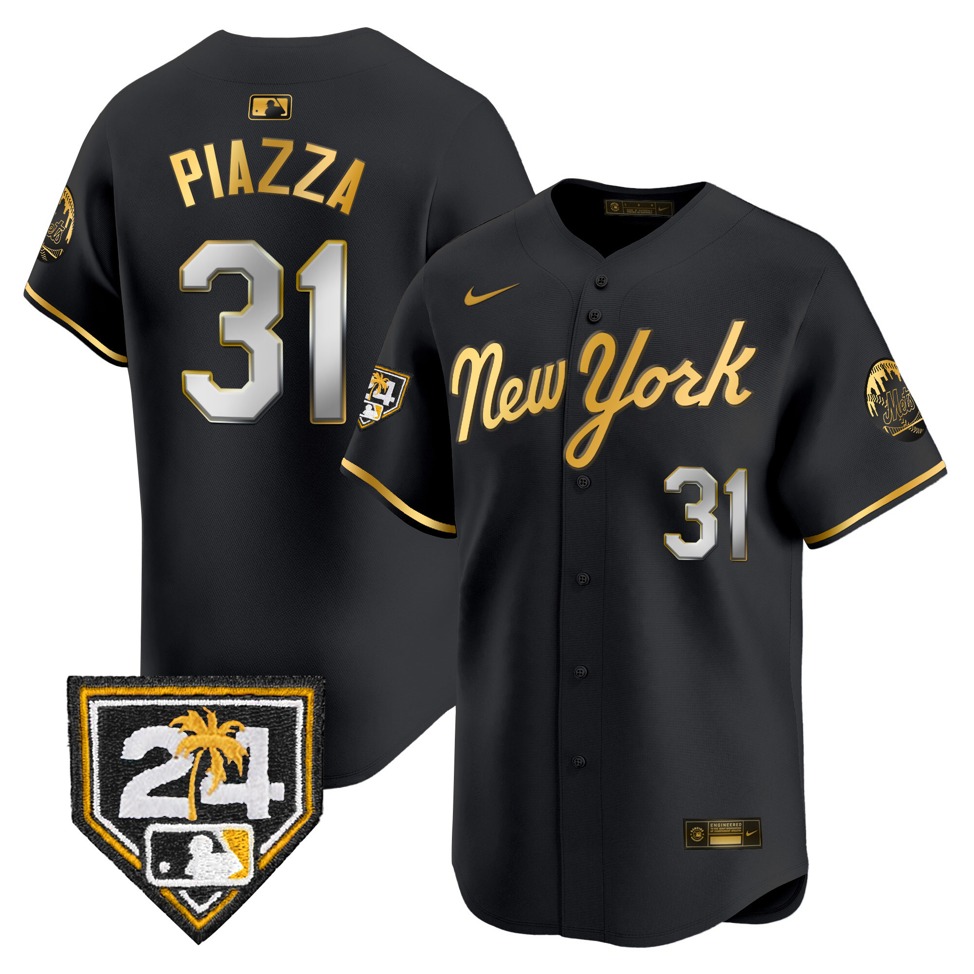 Mike Piazza Men's New York Mets 2024 Spring Training Vapor Premier Limited Black Gold Jersey - All Stitched