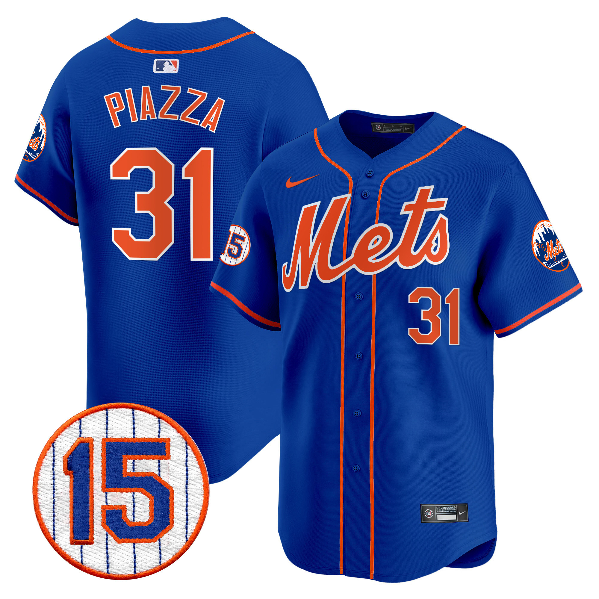 Mike Piazza Men's New York Mets Jerry Grote Patch Vapor Premier Limited Royal Jersey - All Stitched