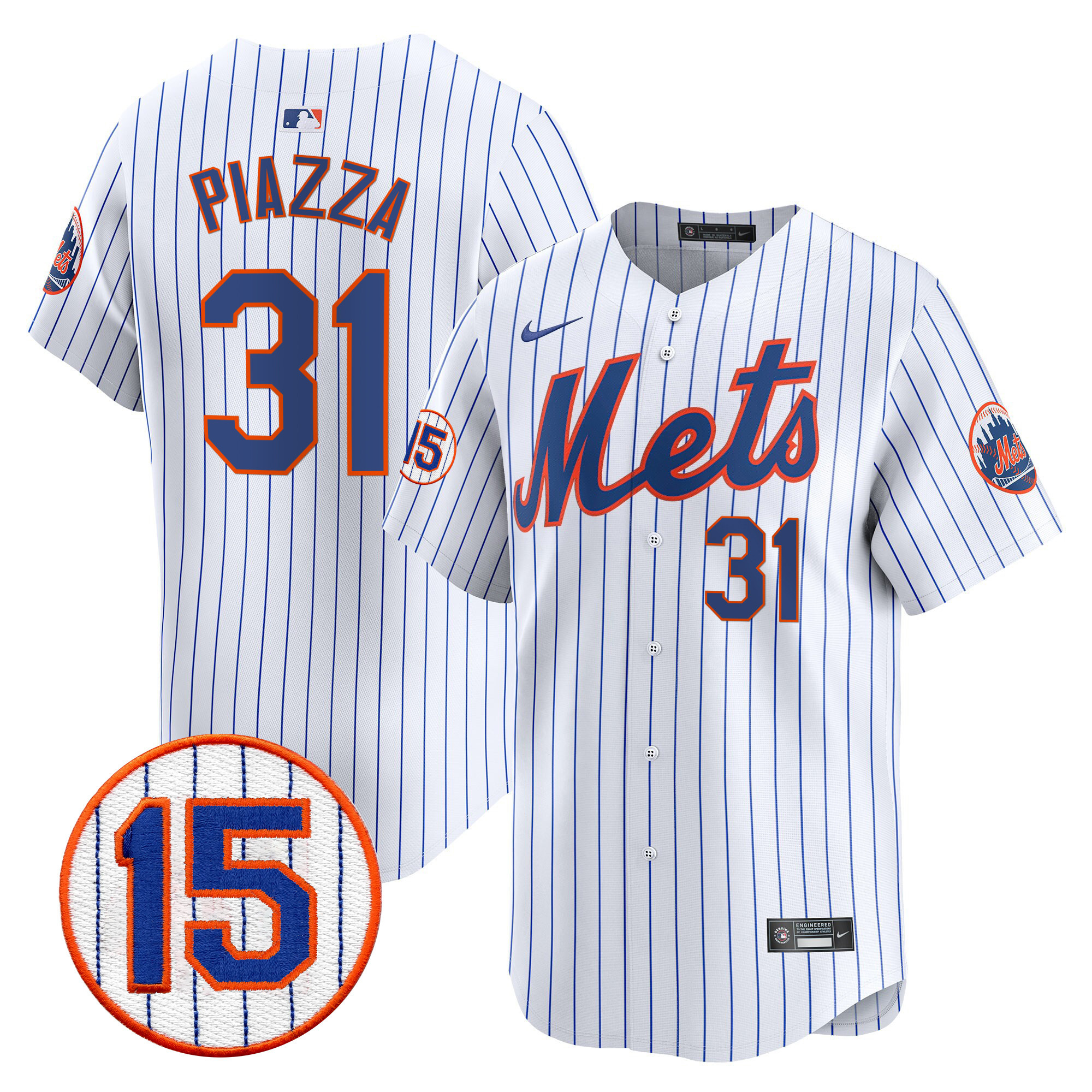 Mike Piazza Men's New York Mets Jerry Grote Patch Vapor Premier Limited White Jersey - All Stitched