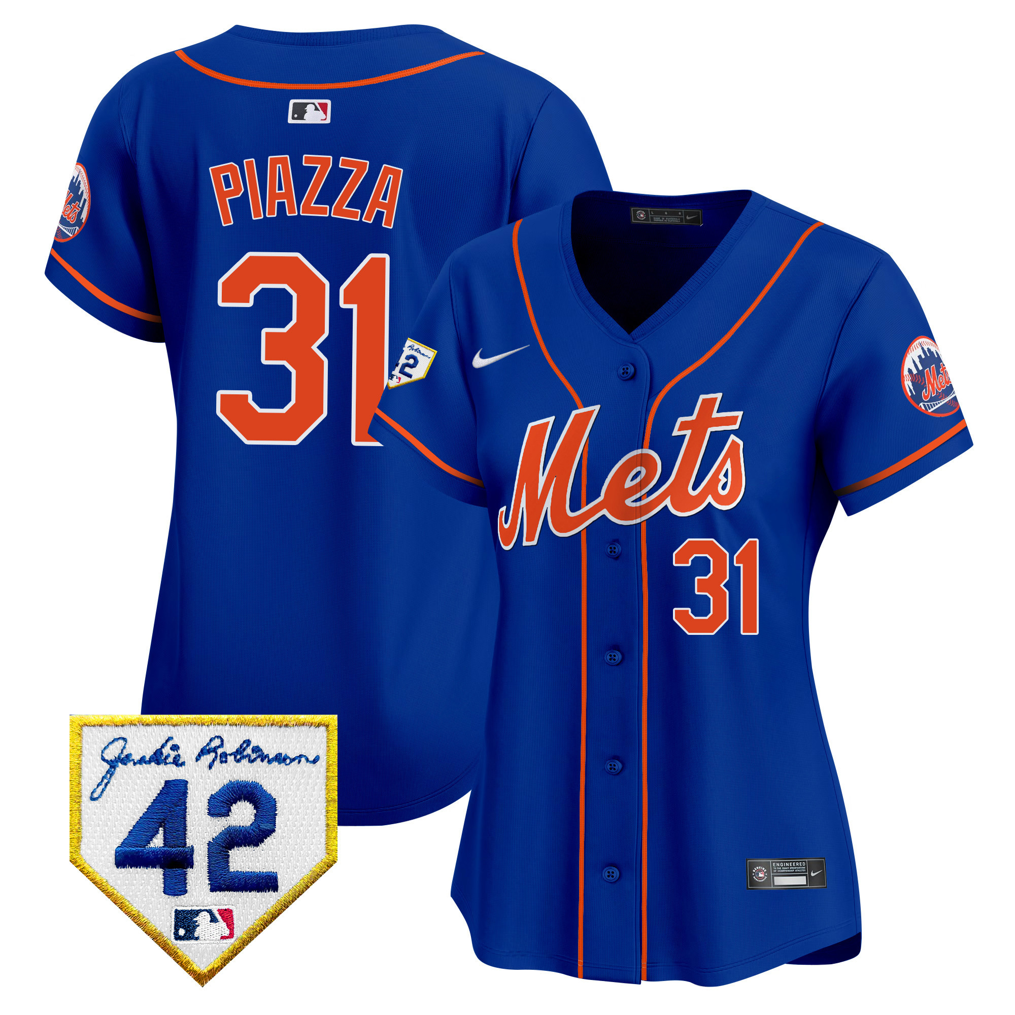 Mike Piazza Women's New York Mets 2024 Jackie Robinson Patch Vapor Premier Limited Royal Jersey - All Stitched