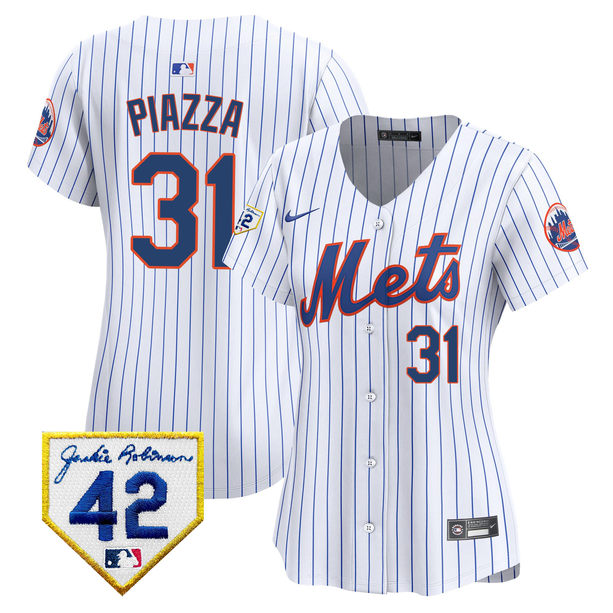 Mike Piazza Women's New York Mets 2024 Jackie Robinson Patch Vapor Premier Limited White Jersey - All Stitched