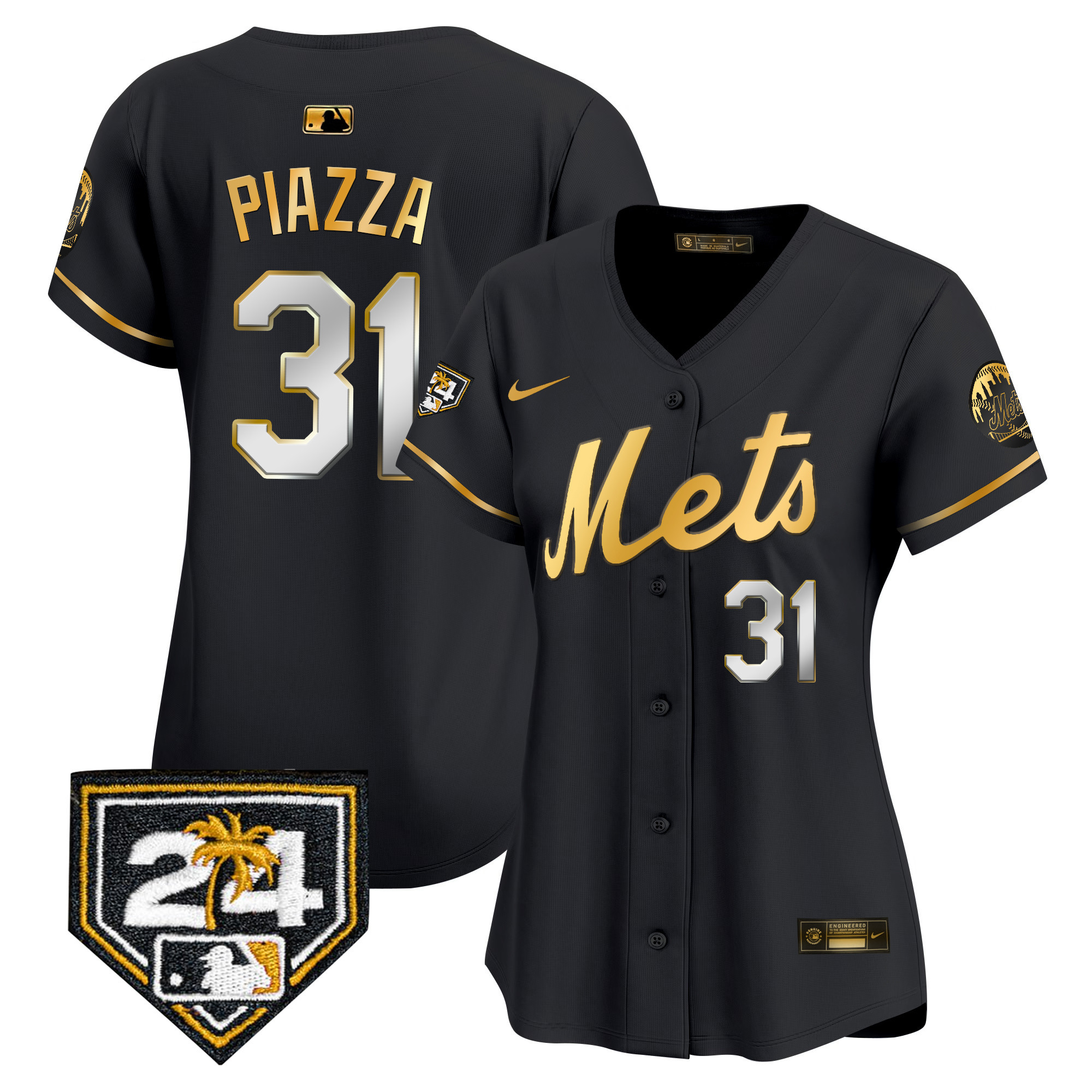 Mike Piazza Women's New York Mets 2024 Spring Training Vapor Premier Limited V2 Black Gold Jersey - All Stitched