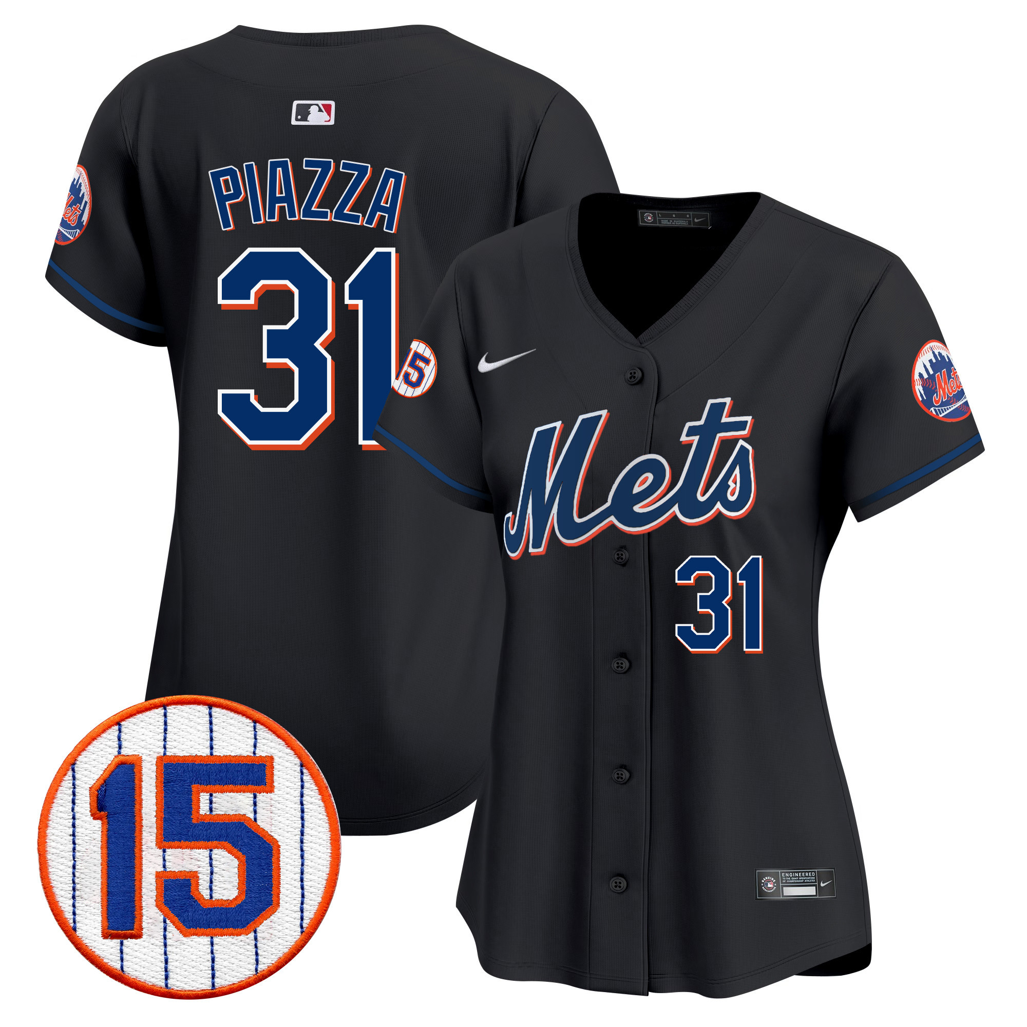 Mike Piazza Women's New York Mets Jerry Grote Patch Vapor Premier Limited Black Jersey - All Stitched