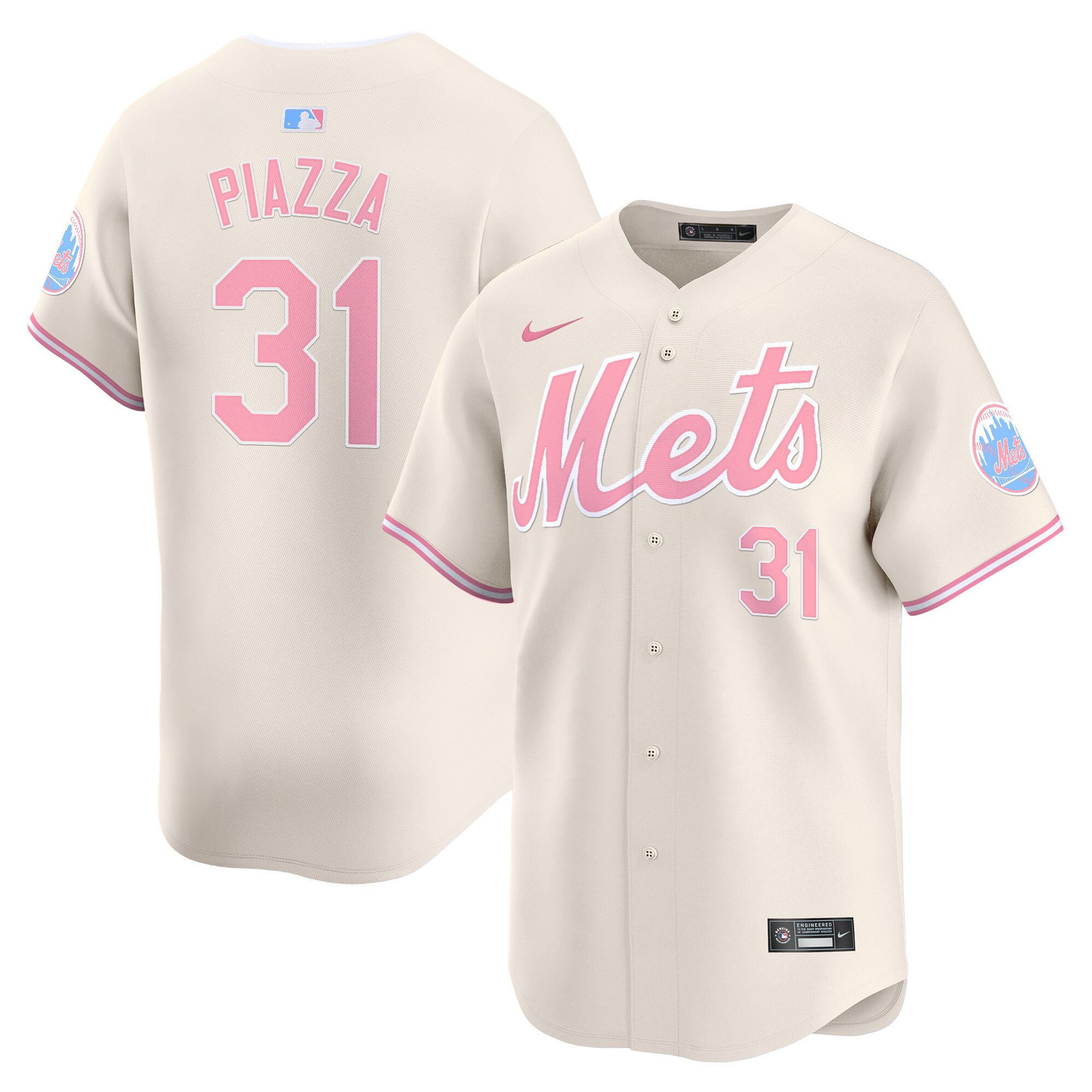 Mike PiazzaUnisex New York Mets Bubblegum Pink Vapor Premier Limited Cream Jersey - All Stitched