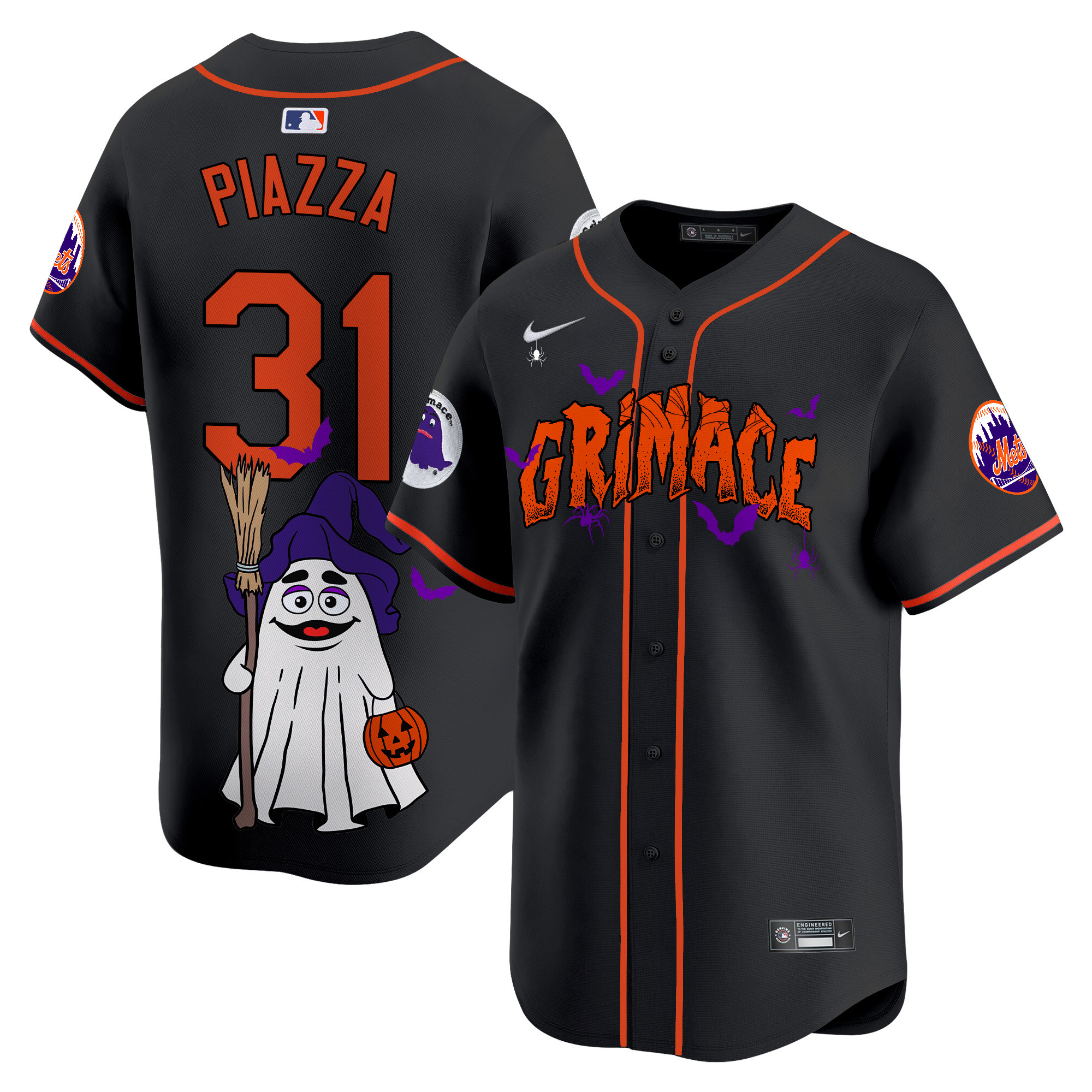 Mike PiazzaUnisex New York Mets Grimace Halloween Vapor Premier Limited Black Jersey- Printed