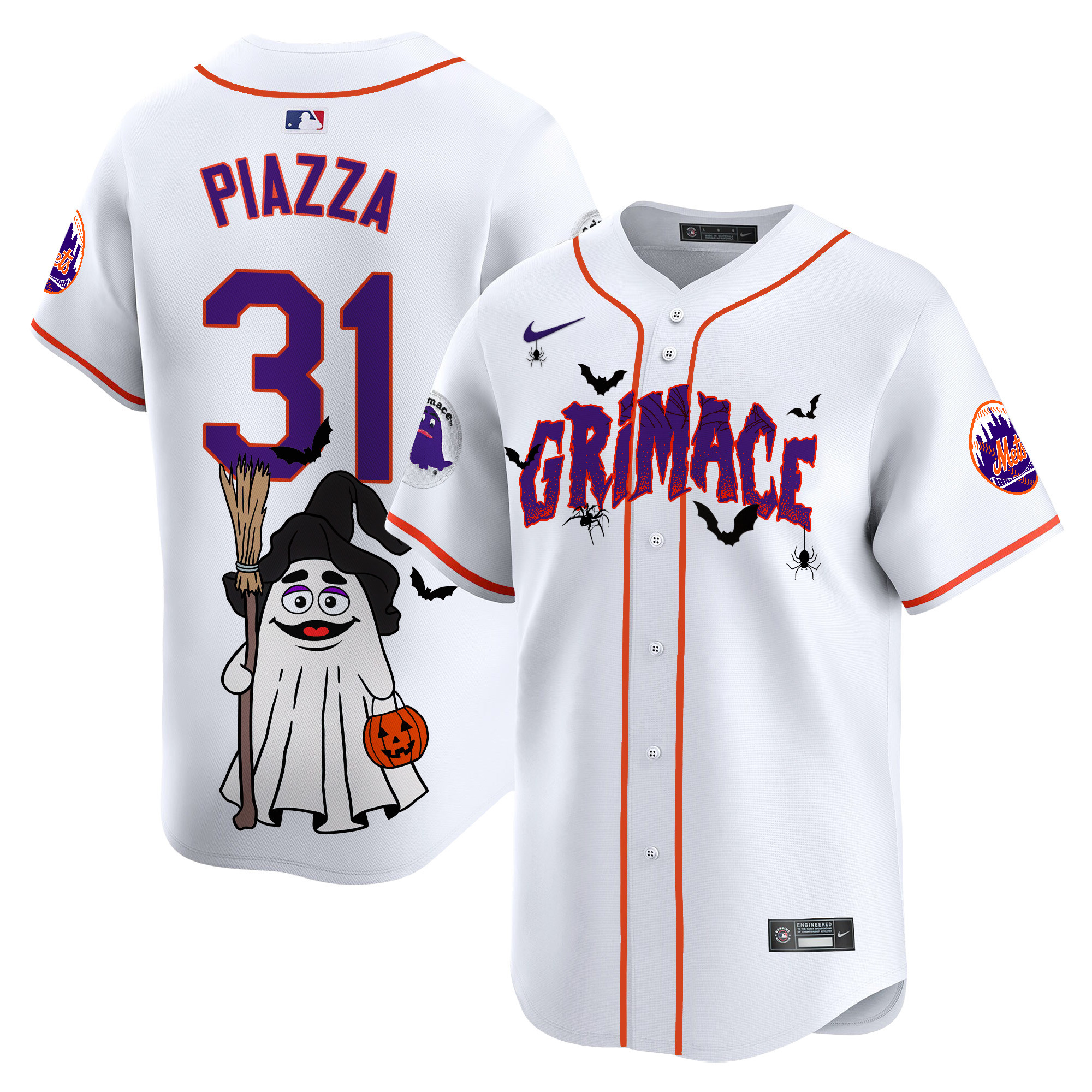Mike PiazzaUnisex New York Mets Grimace Halloween Vapor Premier Limited White Jersey- Printed
