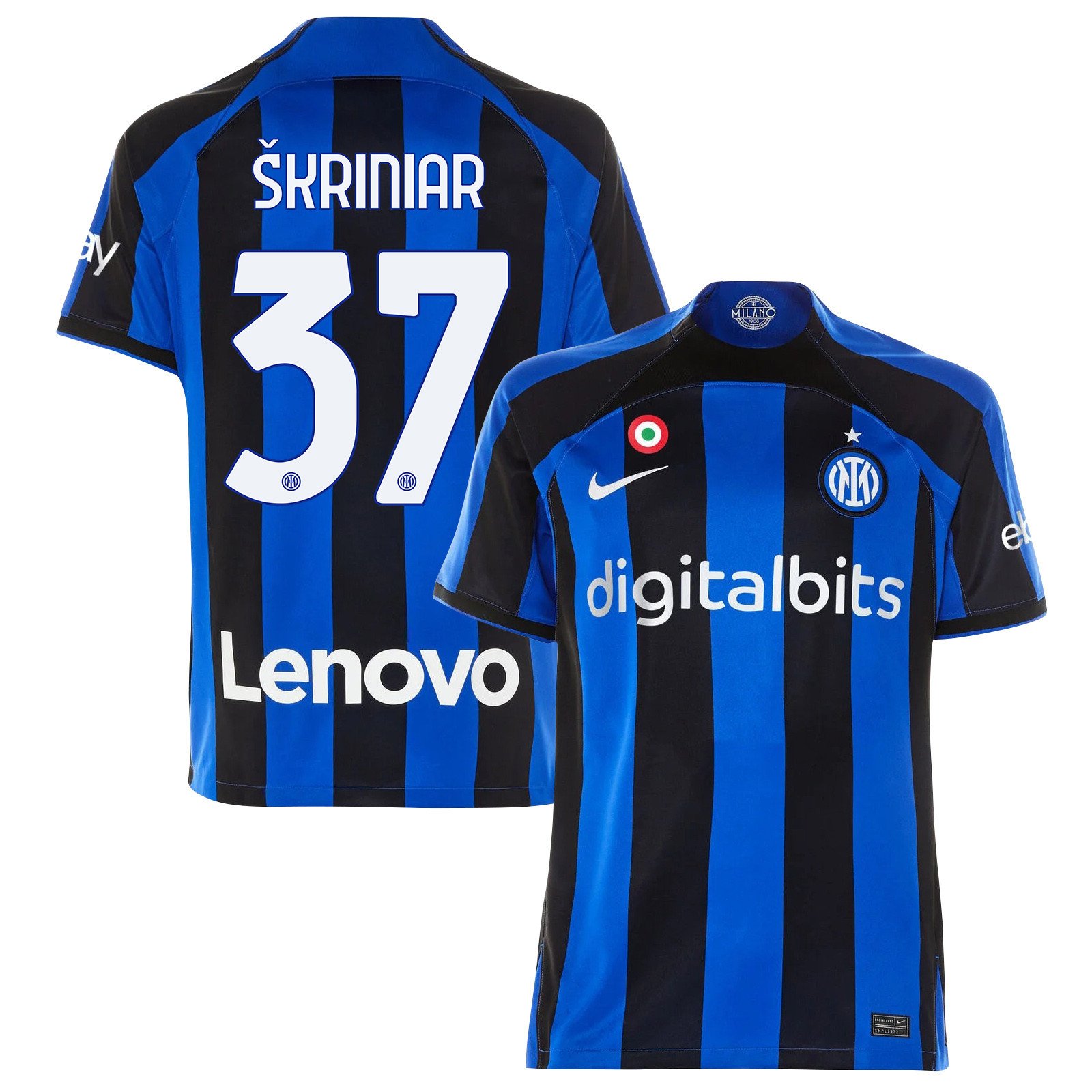 Milan ?kriniar 37 Inter Milan 2022/23 Home Men Jersey – Black/Blue Stripes