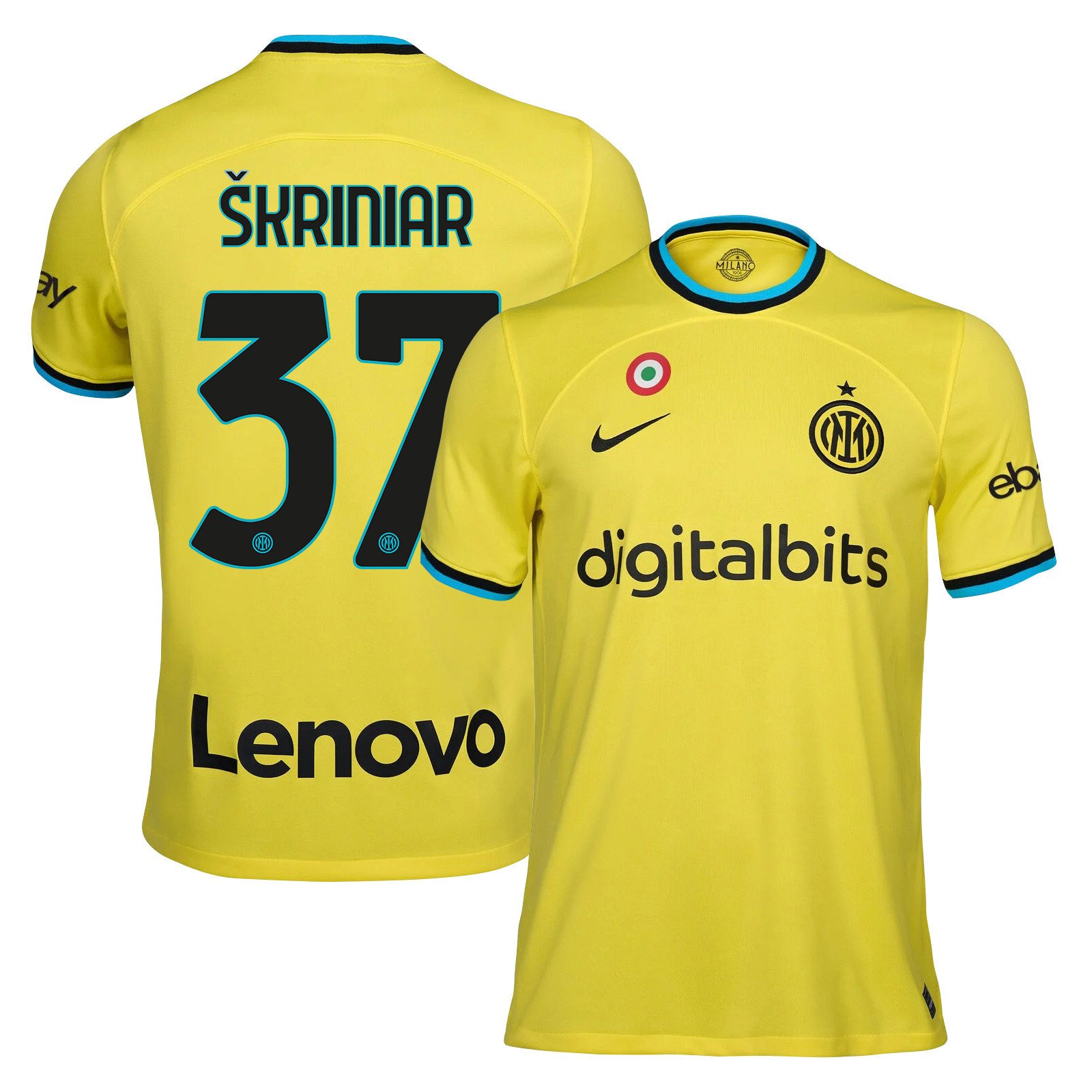 Milan ?kriniar 37 Inter Milan 2022/23 Third Men Jersey – Yellow
