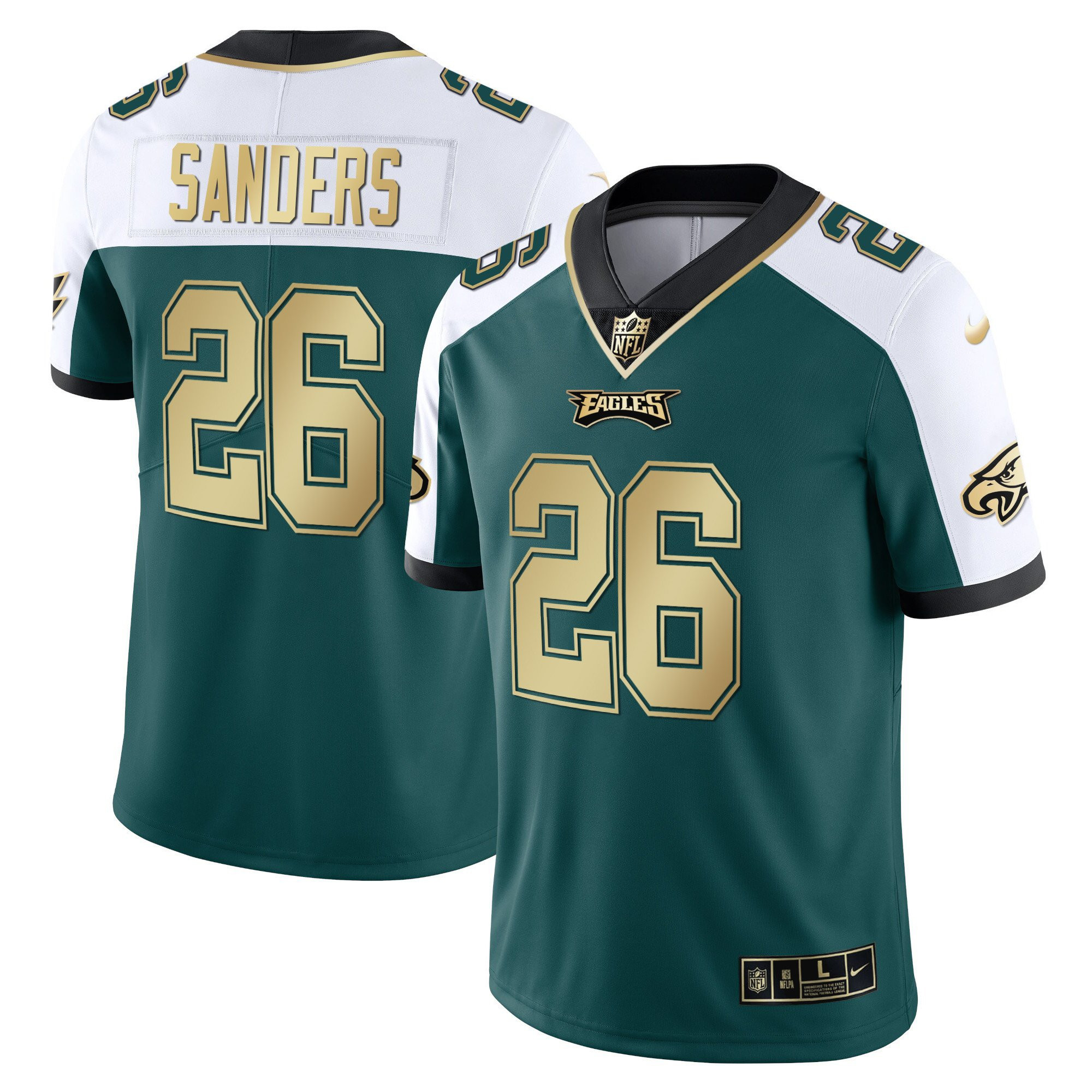 Miles Sanders Men's Philadelphia Eagles Gold & Split Vapor Alternate Green Jersey - All Stitched