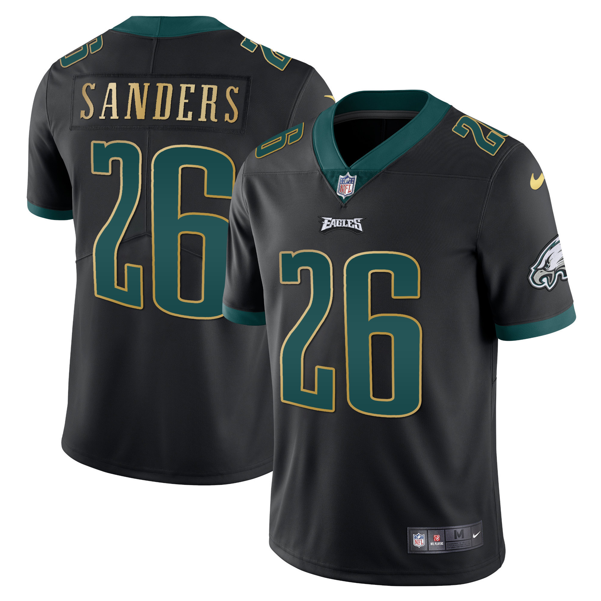 Miles Sanders Men's Philadelphia Eagles Gold Trim Vapor Player Black Gold Trim Jersey - All Stitched
