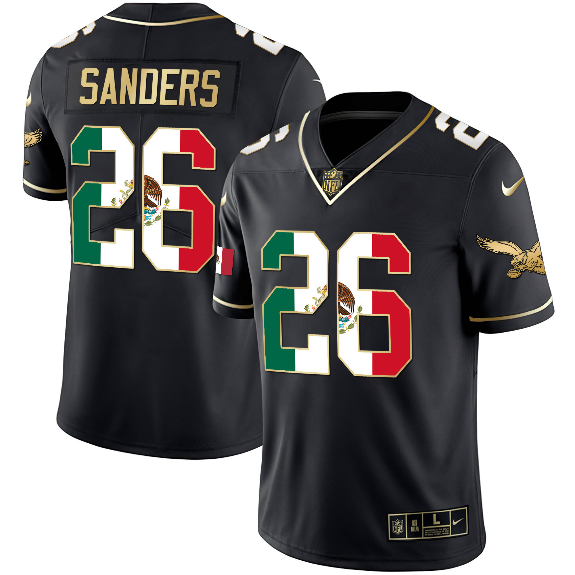 Miles Sanders Men's Philadelphia Eagles Mexico Gold & Kelly Vapor Black Gold Jersey - All Stitched