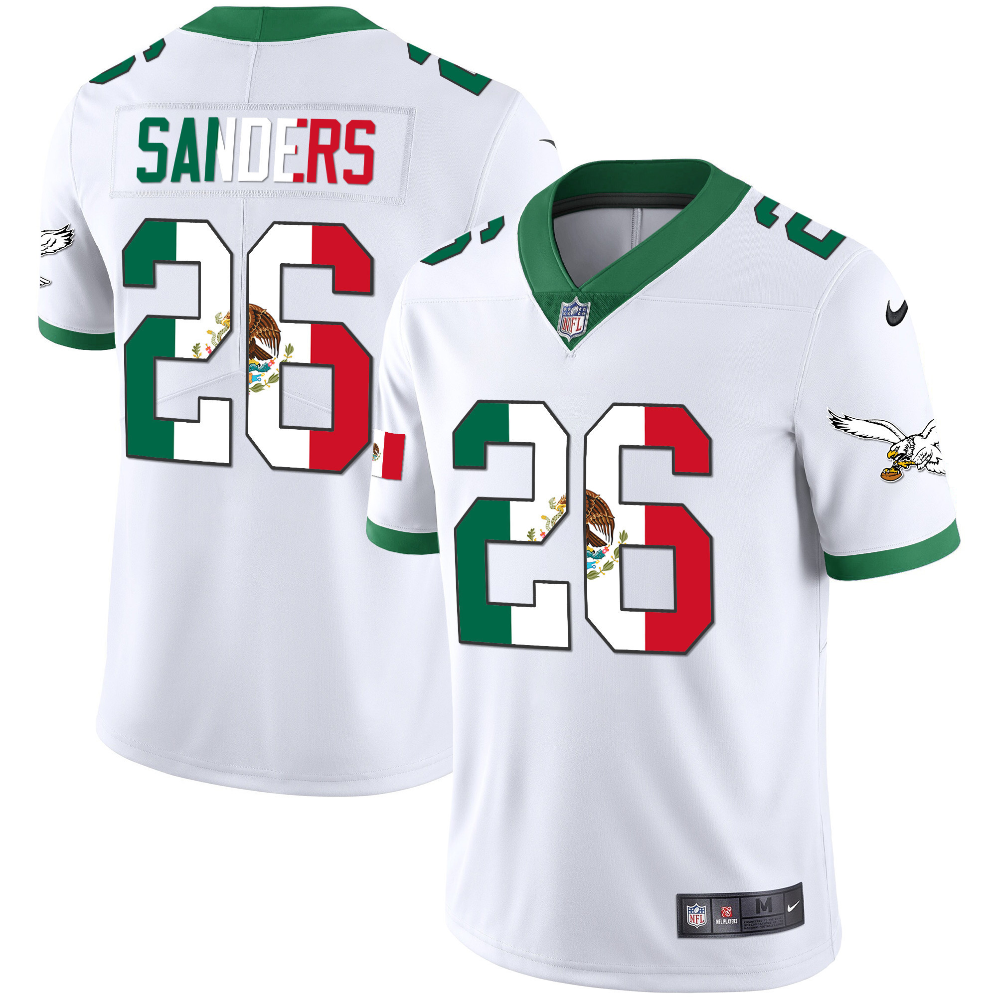 Miles Sanders Men's Philadelphia Eagles Mexico Gold & Kelly Vapor Kelly White Jersey - All Stitched