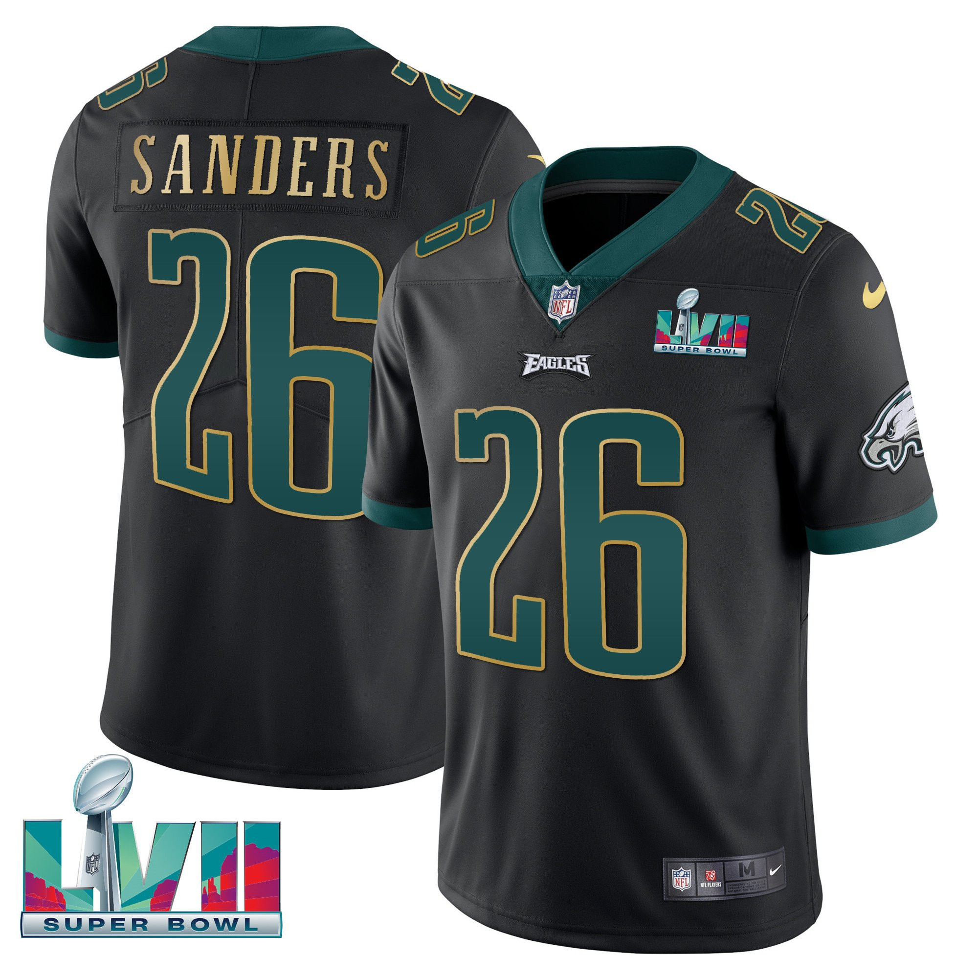 Miles Sanders Men's Philadelphia Eagles Super Bowl Patch Vapor Black Gold Trim Jersey - All Stitched