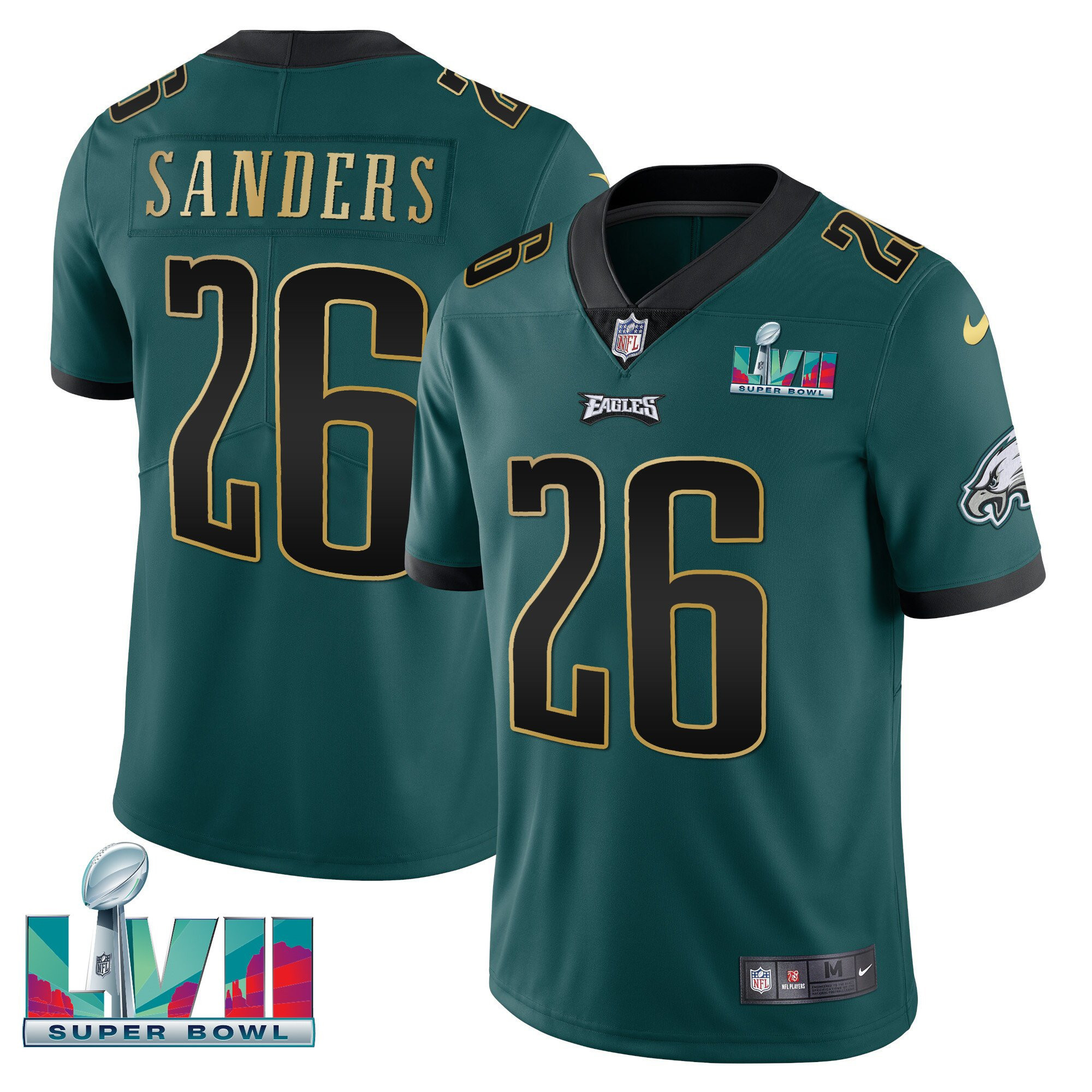 Miles Sanders Men's Philadelphia Eagles Super Bowl Patch Vapor Green Gold Trim Jersey - All Stitched