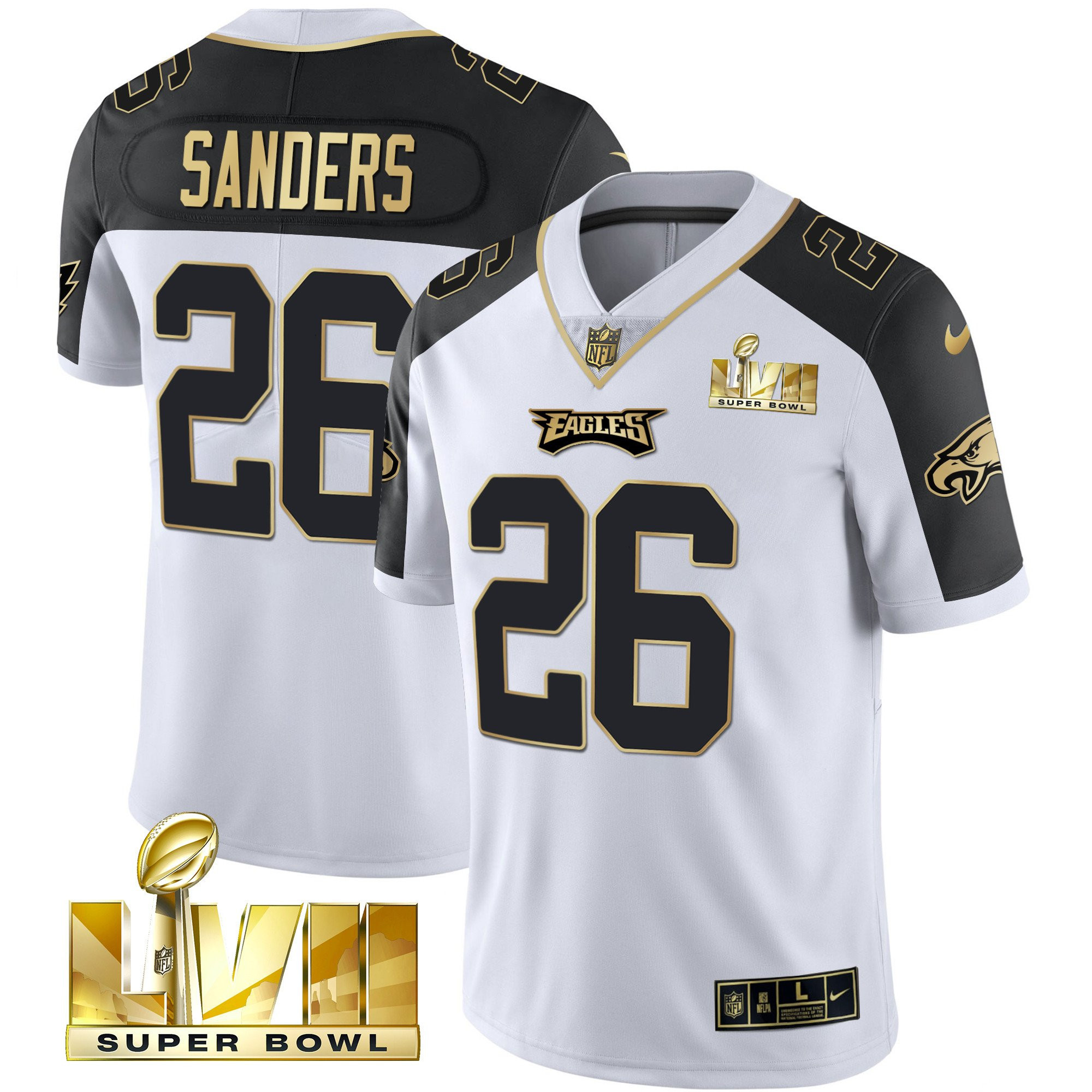 Miles Sanders Men's Philadelphia Eagles Super Bowl Vapor Gold Black Inverted Jersey - All Stitched