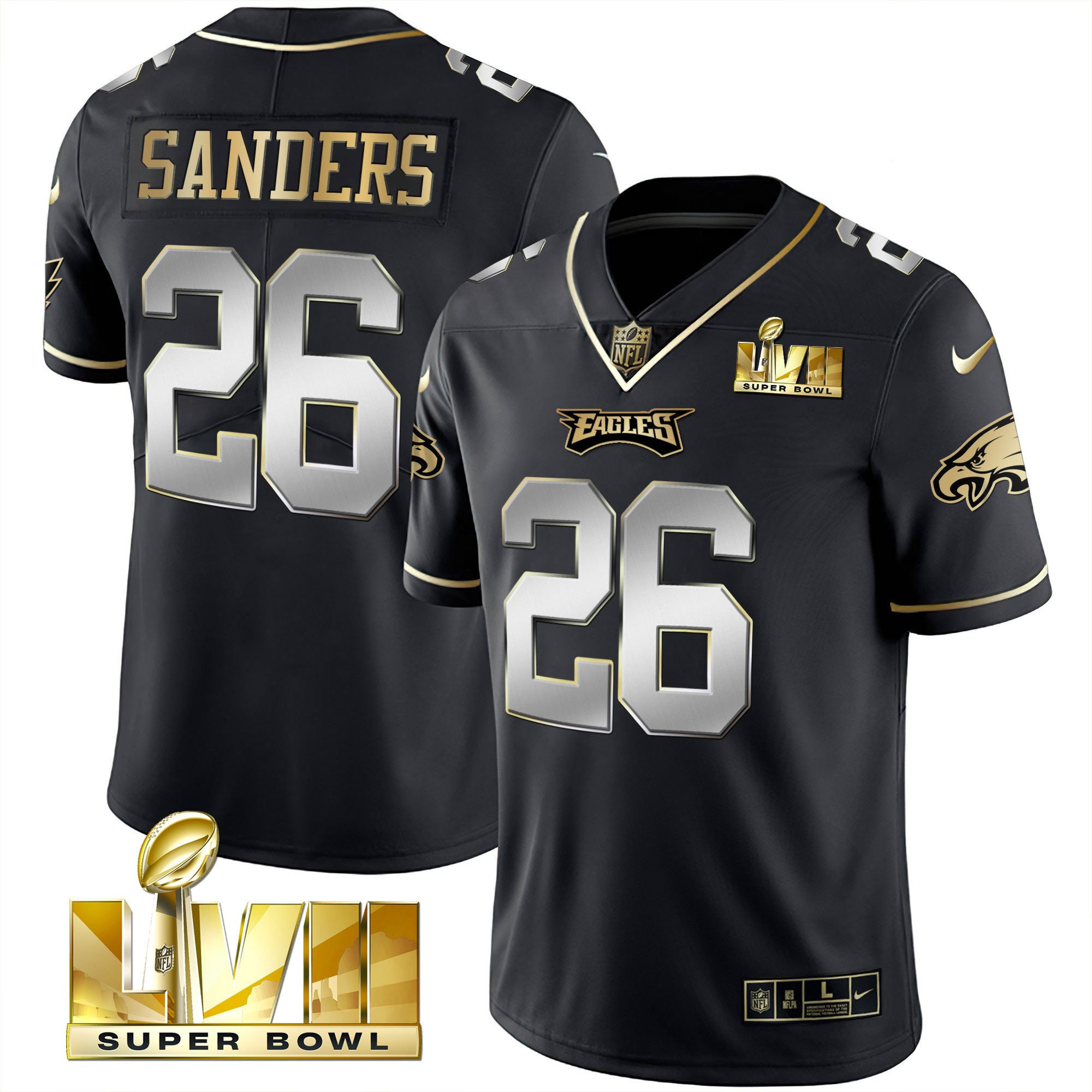 Miles Sanders Men's Philadelphia Eagles Super Bowl Vapor Gold Black Limited Jersey - All Stitched