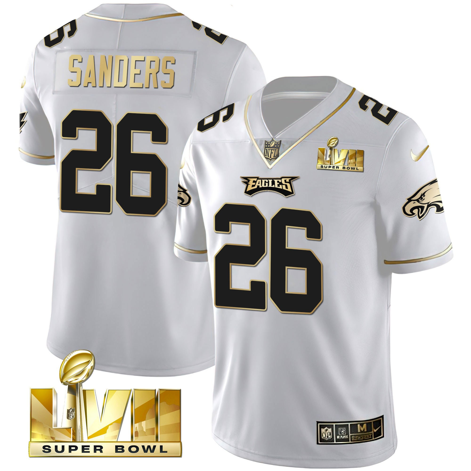 Miles Sanders Men's Philadelphia Eagles Super Bowl Vapor Gold White Gold Jersey - All Stitched