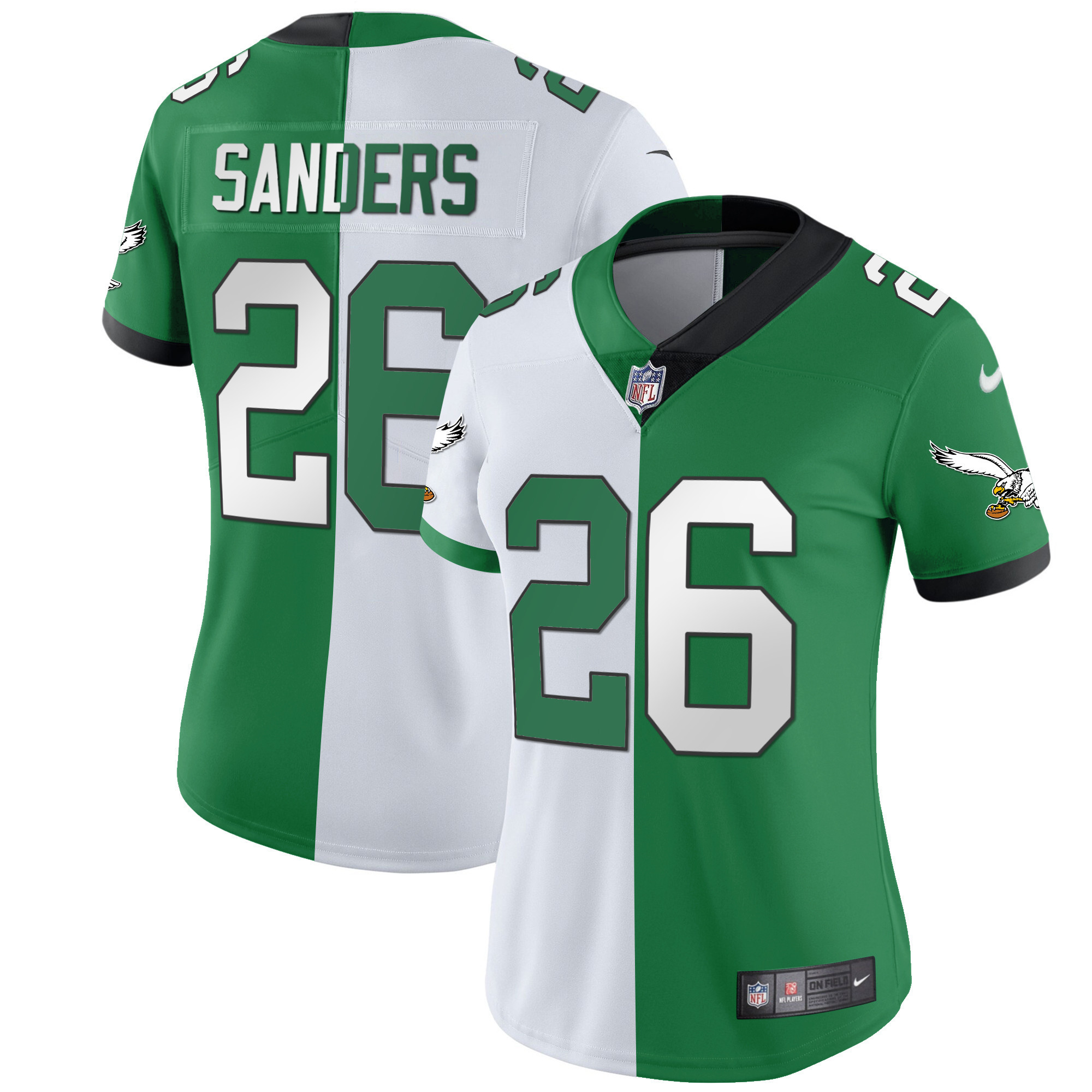 Miles Sanders Women's Philadelphia Eagles Kelly Green Gold Split Jersey - All Stitched