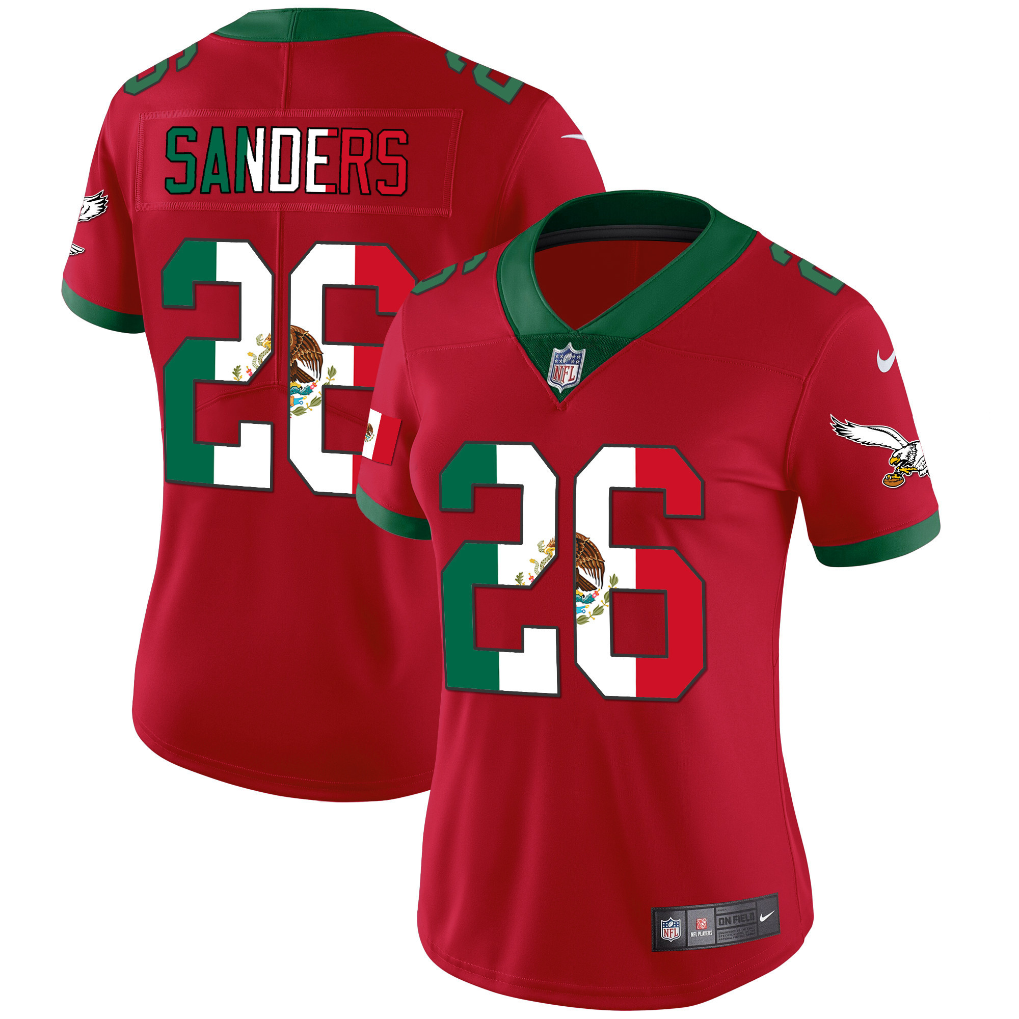Miles Sanders Women's Philadelphia Eagles Mexico Gold & Kelly Vapor Red Jersey - All Stitched
