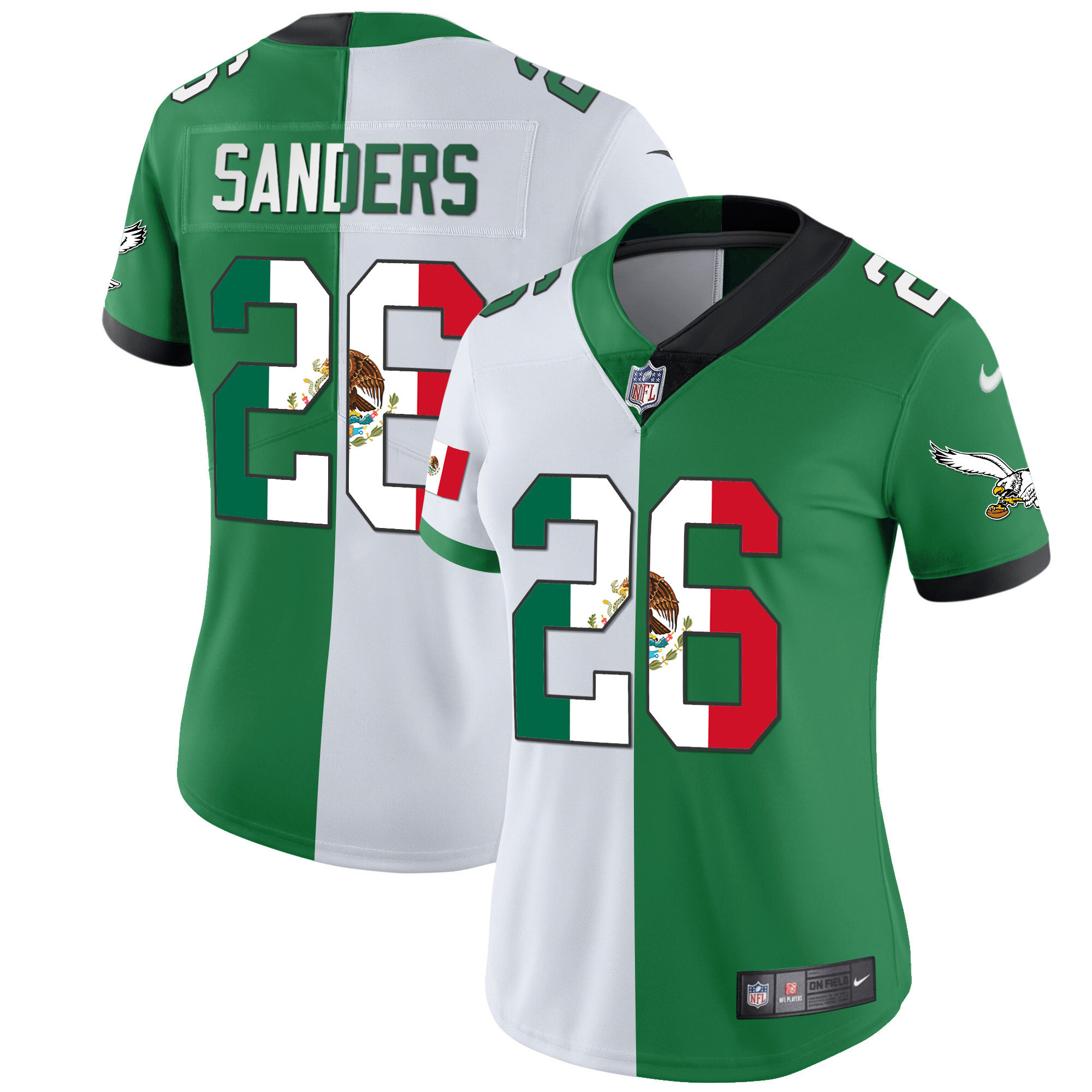 Miles Sanders Women's Philadelphia Eagles Mexico Gold & Kelly Vapor Split Jersey - All Stitched